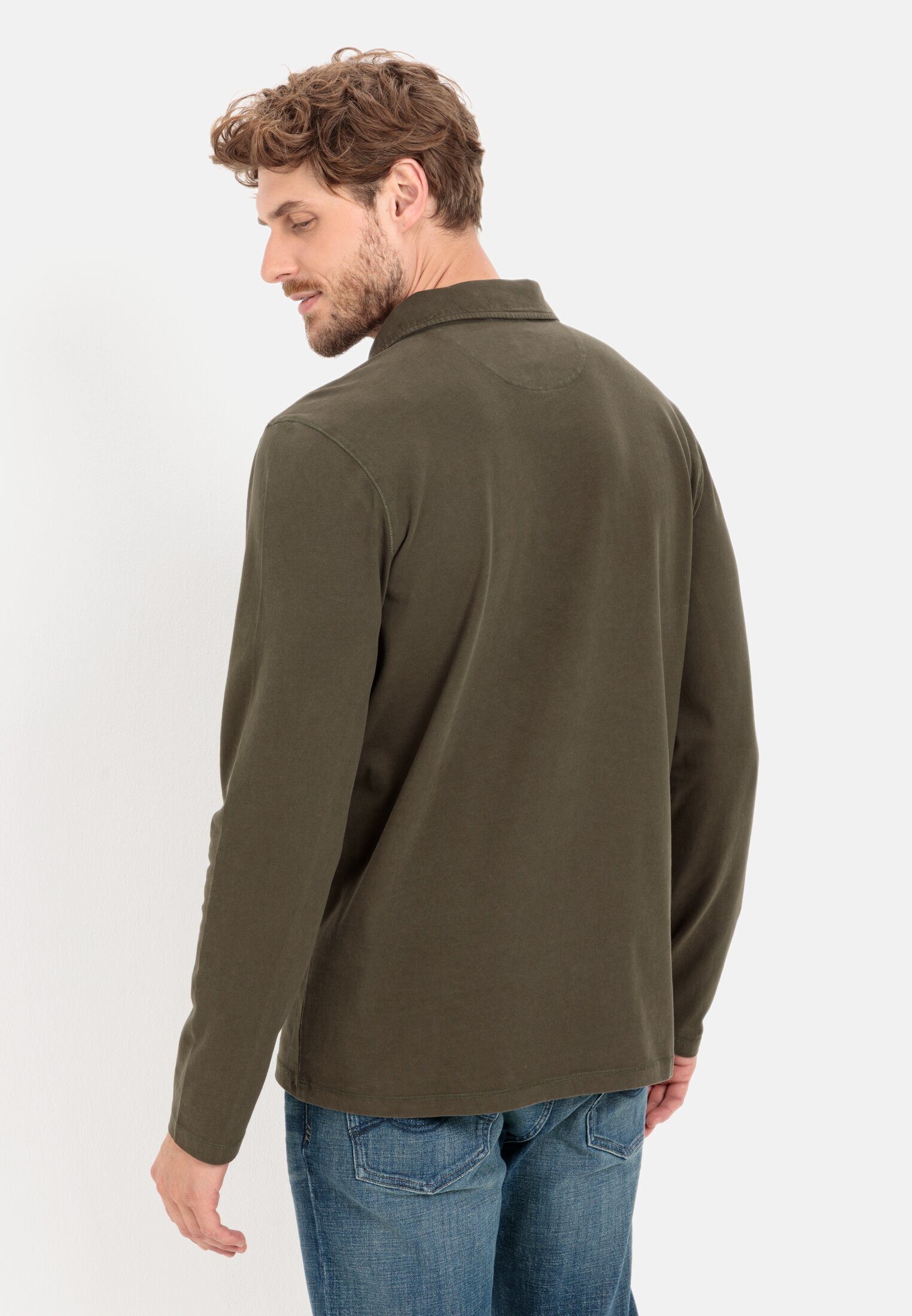 Shirts_Langarm-Poloshirt camel khaki active aus Baumwolle reiner Poloshirt Dunkel