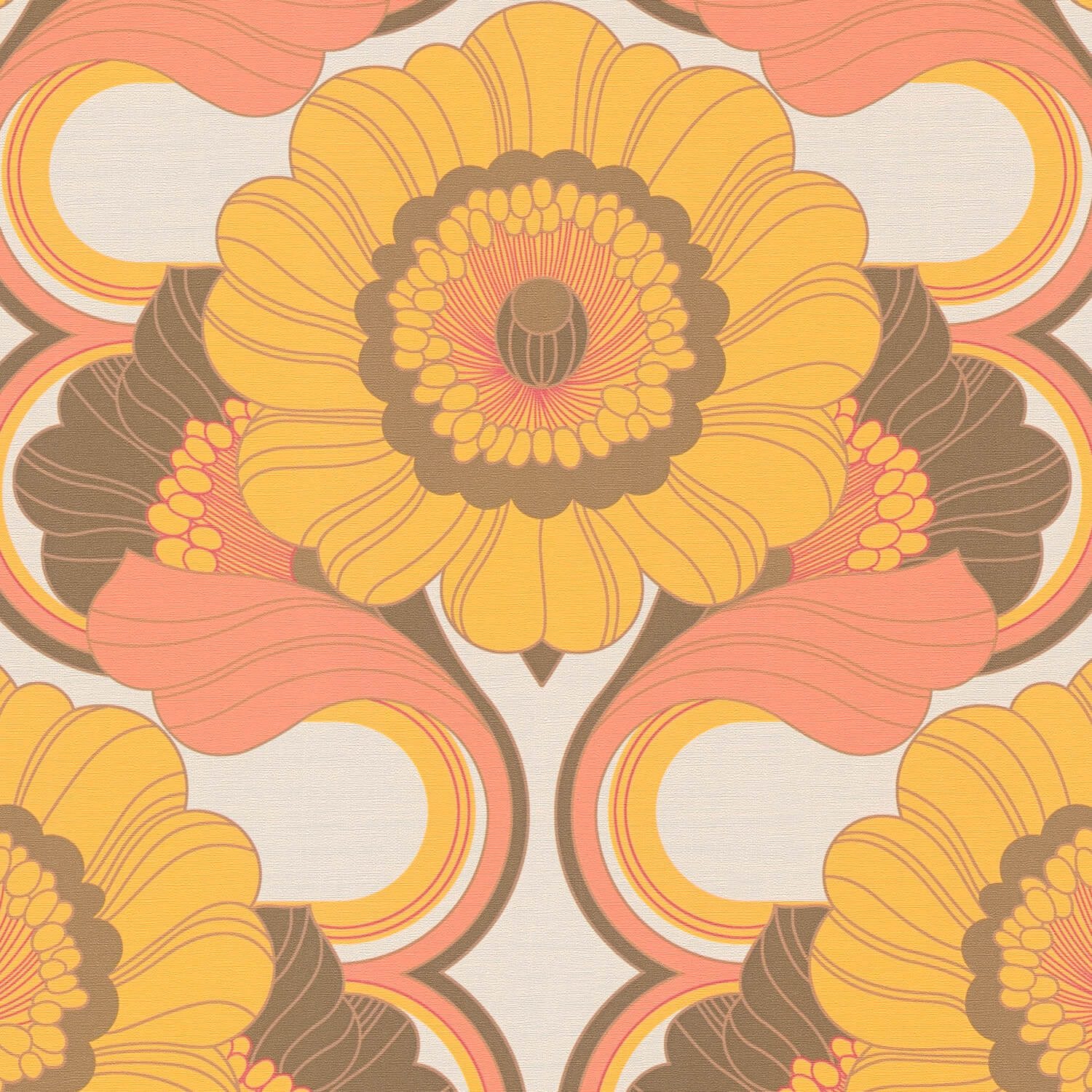 Profhome Vliestapete 395304-GU Retro Tapete Blumen matt orange braun-rot creme-weiß, geprägt, (1 Rolle, 4,51 qm), heißgeprägte Vliestapete, orange