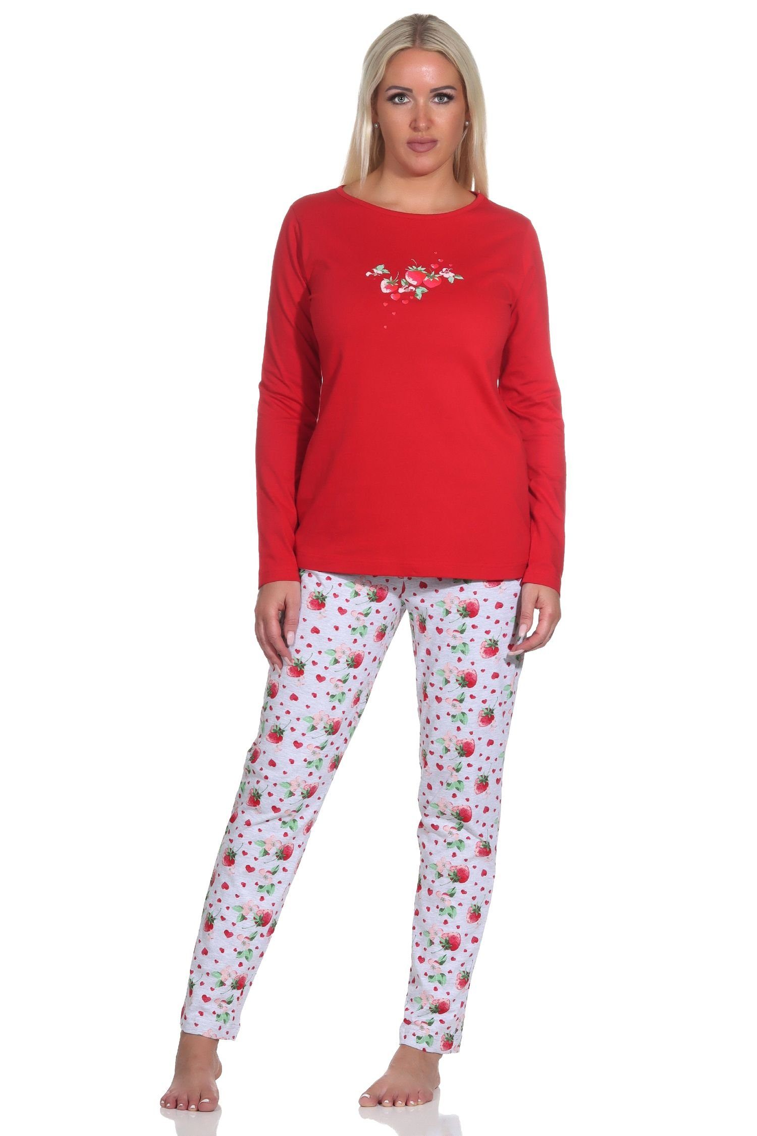 mit Motiv Erdbeeren langarm Pyjama Süsser Schlafanzug Pyjama als Normann Damen rot