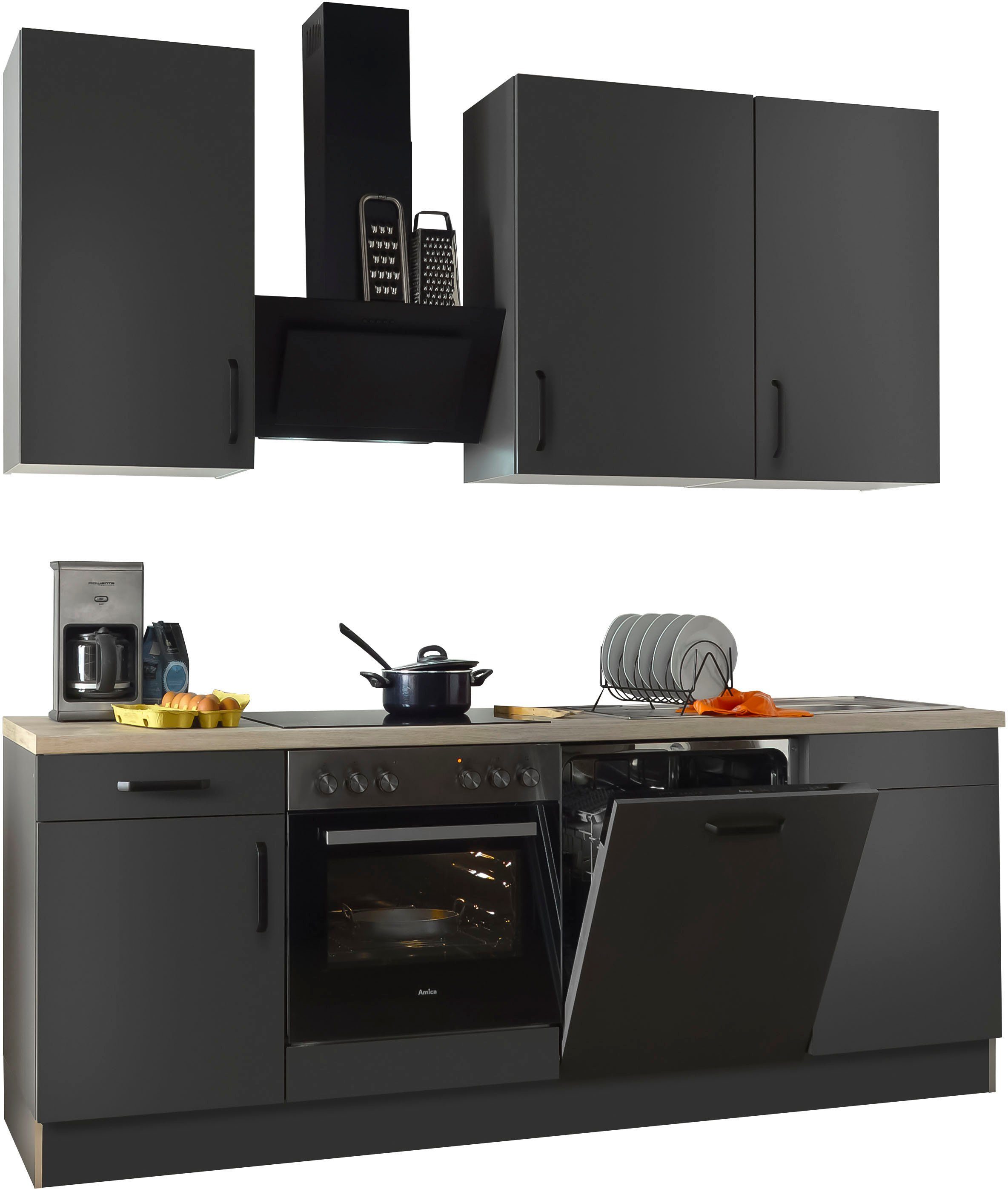 wiho Küchen Küchenzeile "Simi", wahlweise mit E-Geräten, mit verstellbaren Füßen, Soft-Close-Funktion in Schubkästen und Auszügen, Breite 220 cm