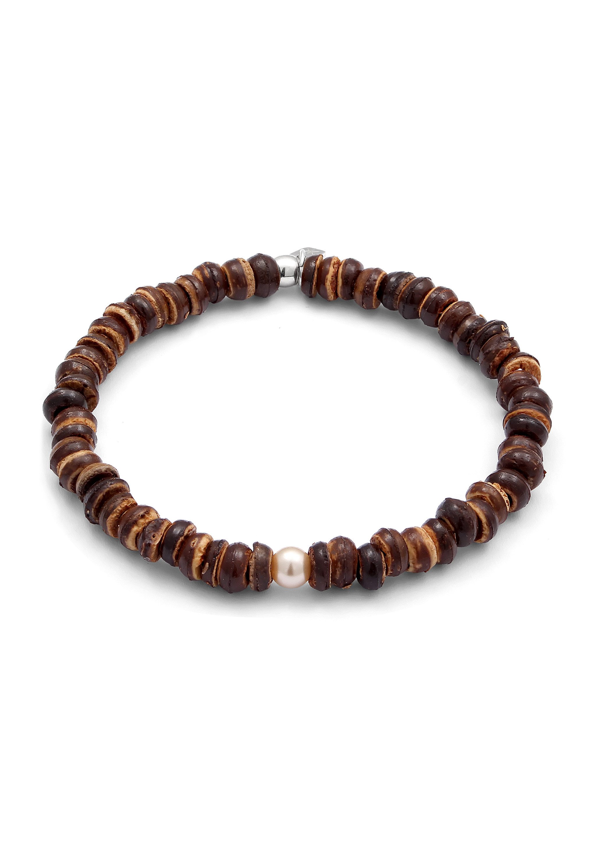 Kuzzoi Bead-Armband-Set Kokusnuss Beads Synthetische Perle Weiß 925 Sterling Silber