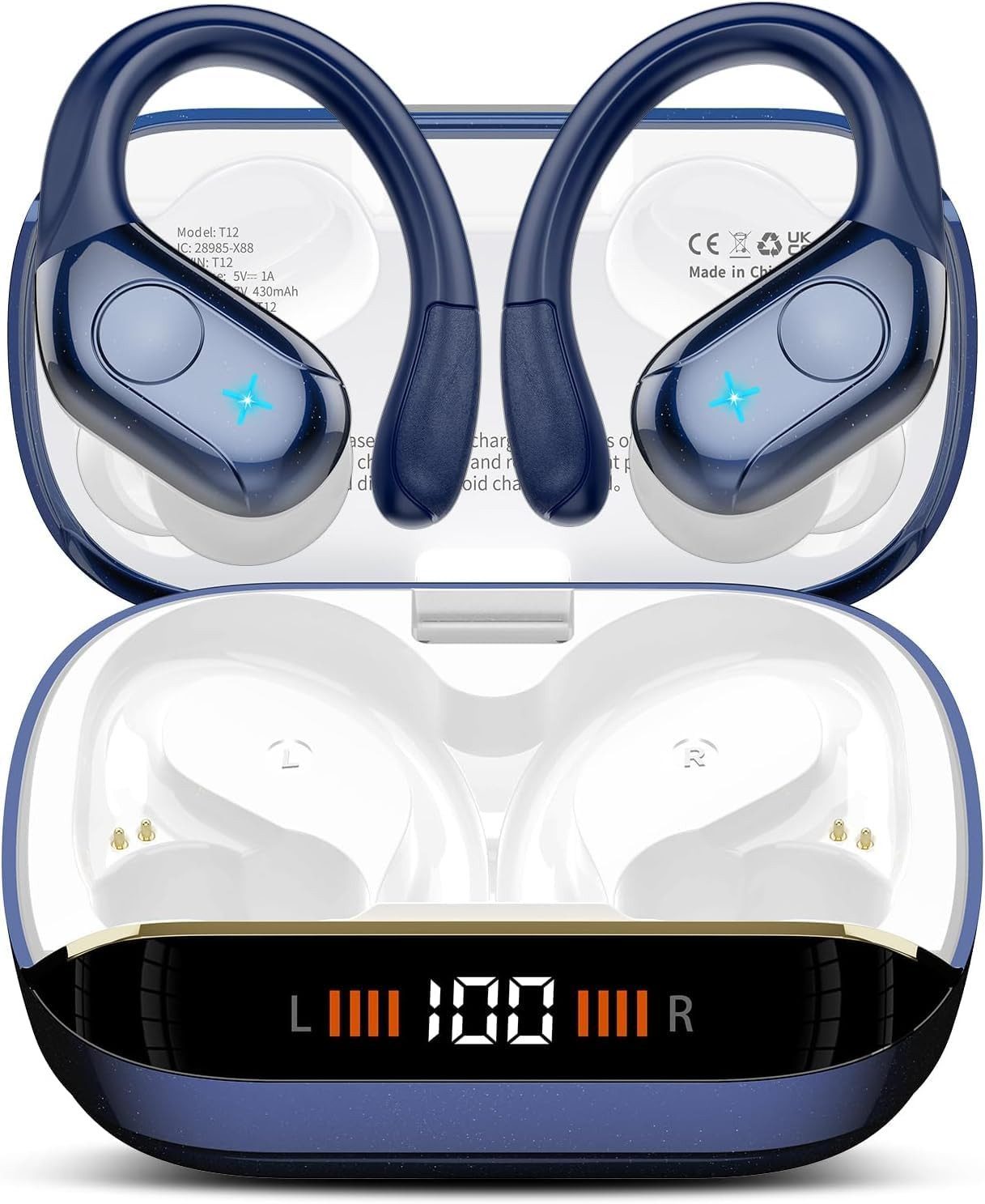 Futicare Bluetooth Kopfhörer Kabellos, Sportkopfhörer mit Ohrbügel, In-Ear-Kopfhörer (75 Std. Akku, Bluetooth 5.4, 14,2 mm HiFi Stereo, 4 Mikrofone ENC, IP7 für Sport & Laufen)