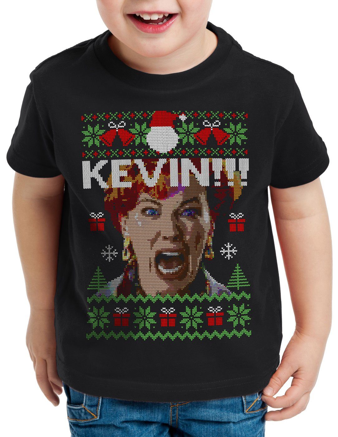 style3 Print-Shirt Kinder T-Shirt Allein zu Haus kevin xmas weihnachten  weihnachtspullover pulli ugly sweater strick