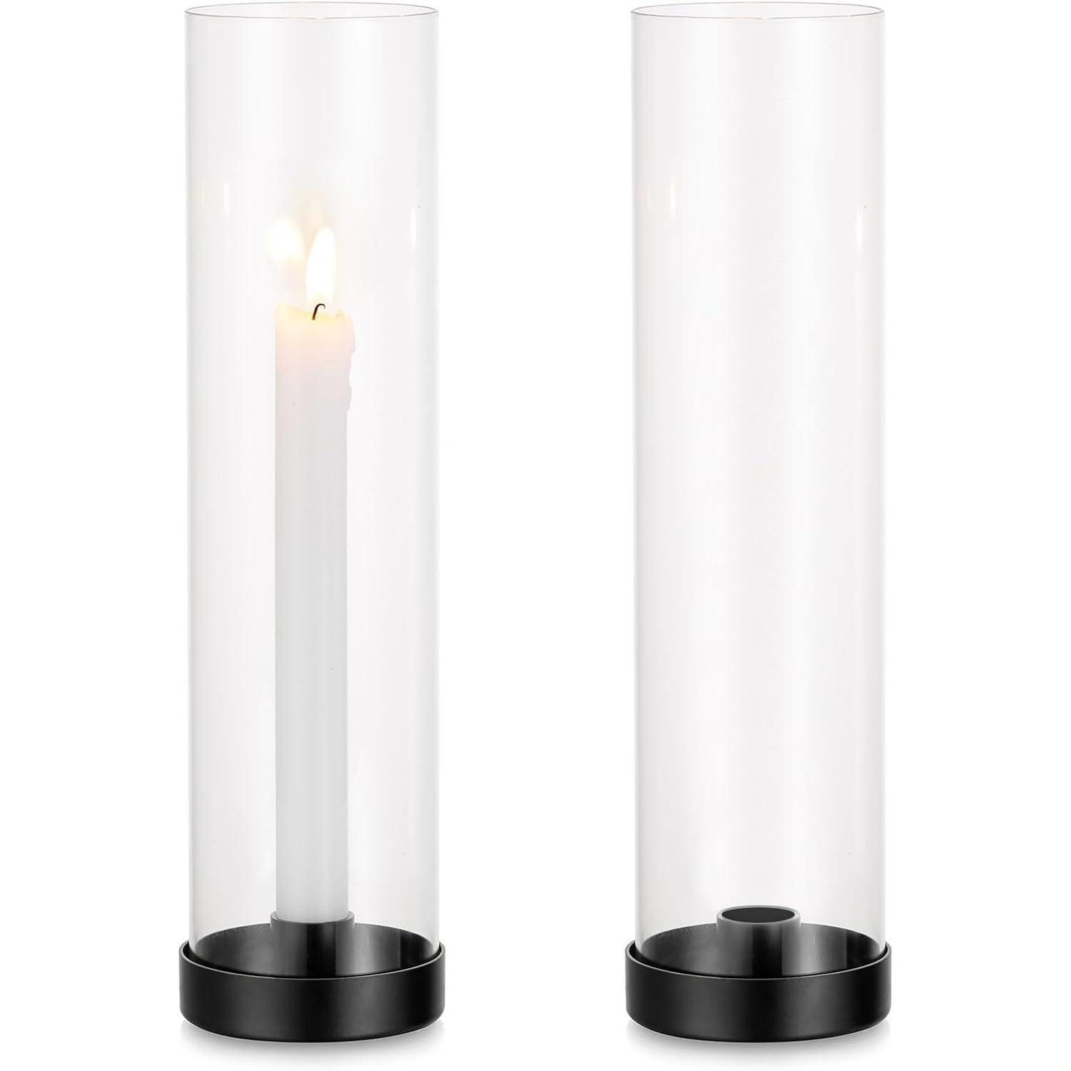 LuxusKollektion Kerzenständer Kerzenständer Kerzenhalter Stabkerze Glaszylinder Schwarz 2PC Schwarz (2 St)