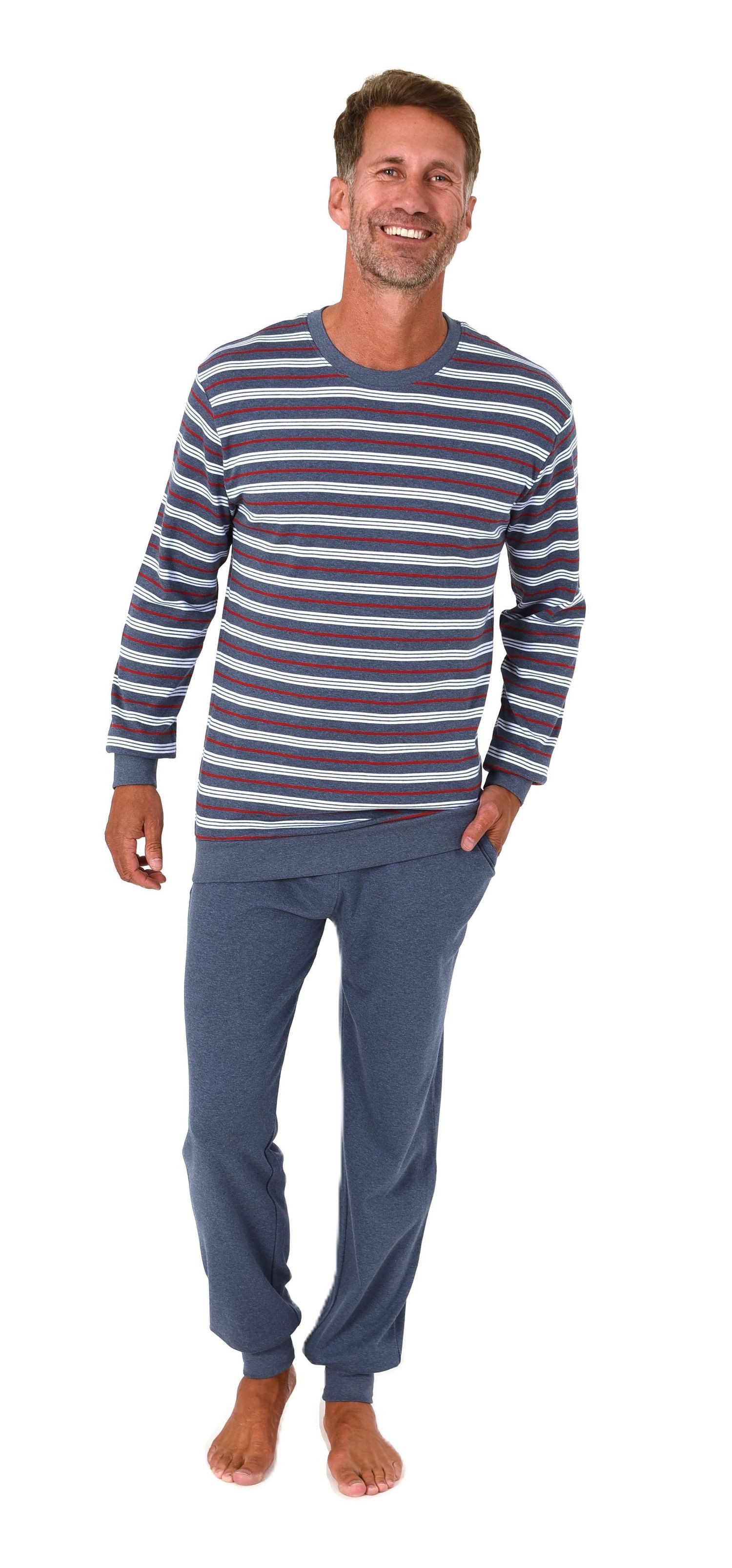 Normann Pyjama Herren Schlafanzug mit Bündchen in warmer Kuschel Interlock günstig online kaufen