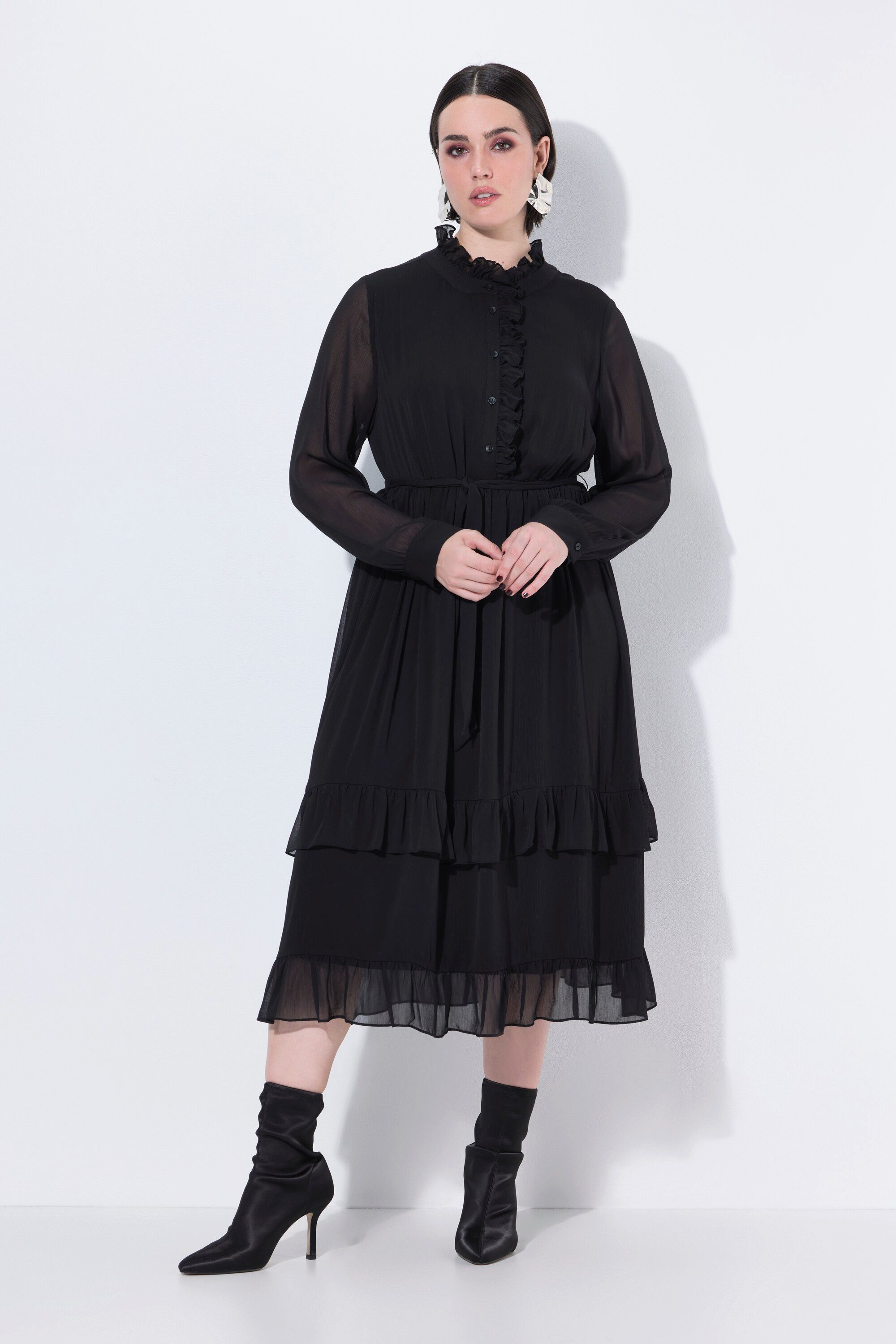 Ulla Popken Maxikleid Midikleid Rüschen A-Linie günstig online kaufen