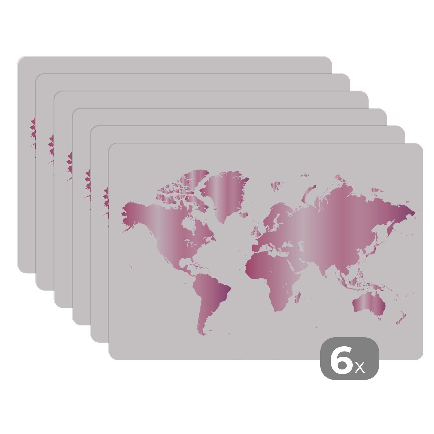 Rosa Platzset, Glänzend, Tischmatten, Platzset, - Schmutzabweisend MuchoWow, Platzdecken, - Platzmatte, (6-St), Weltkarte