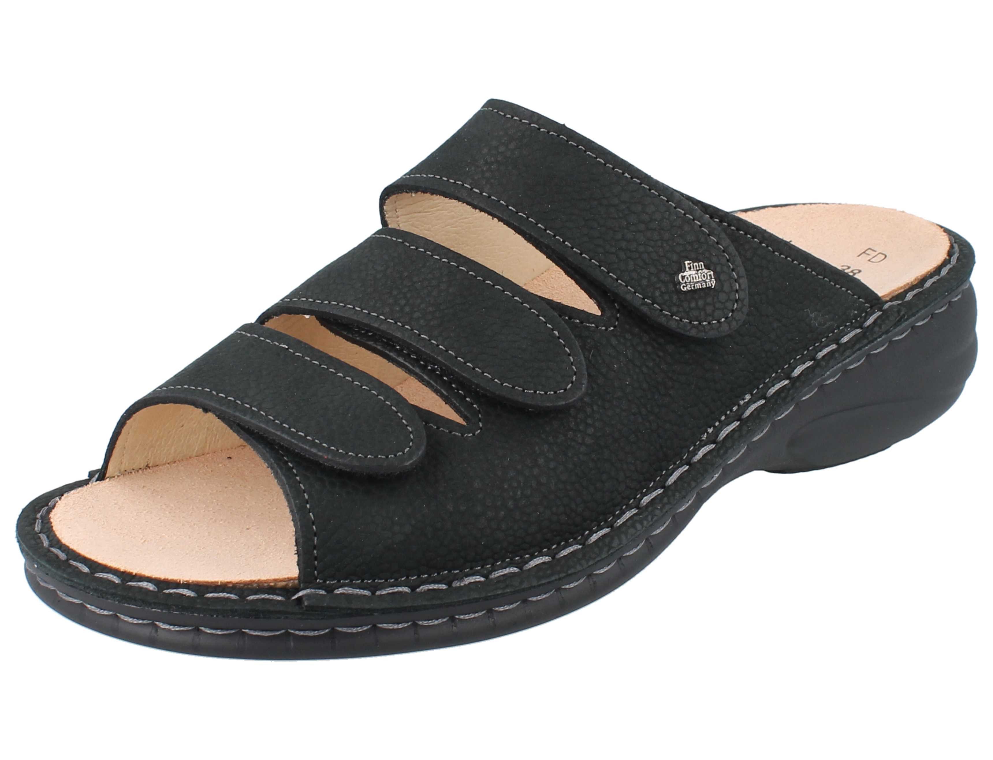 Finn Comfort FINN COMFORT Hellas Damen Pantolette schwarz genarbtes Glattleder - Pantolette Wechselfußbett