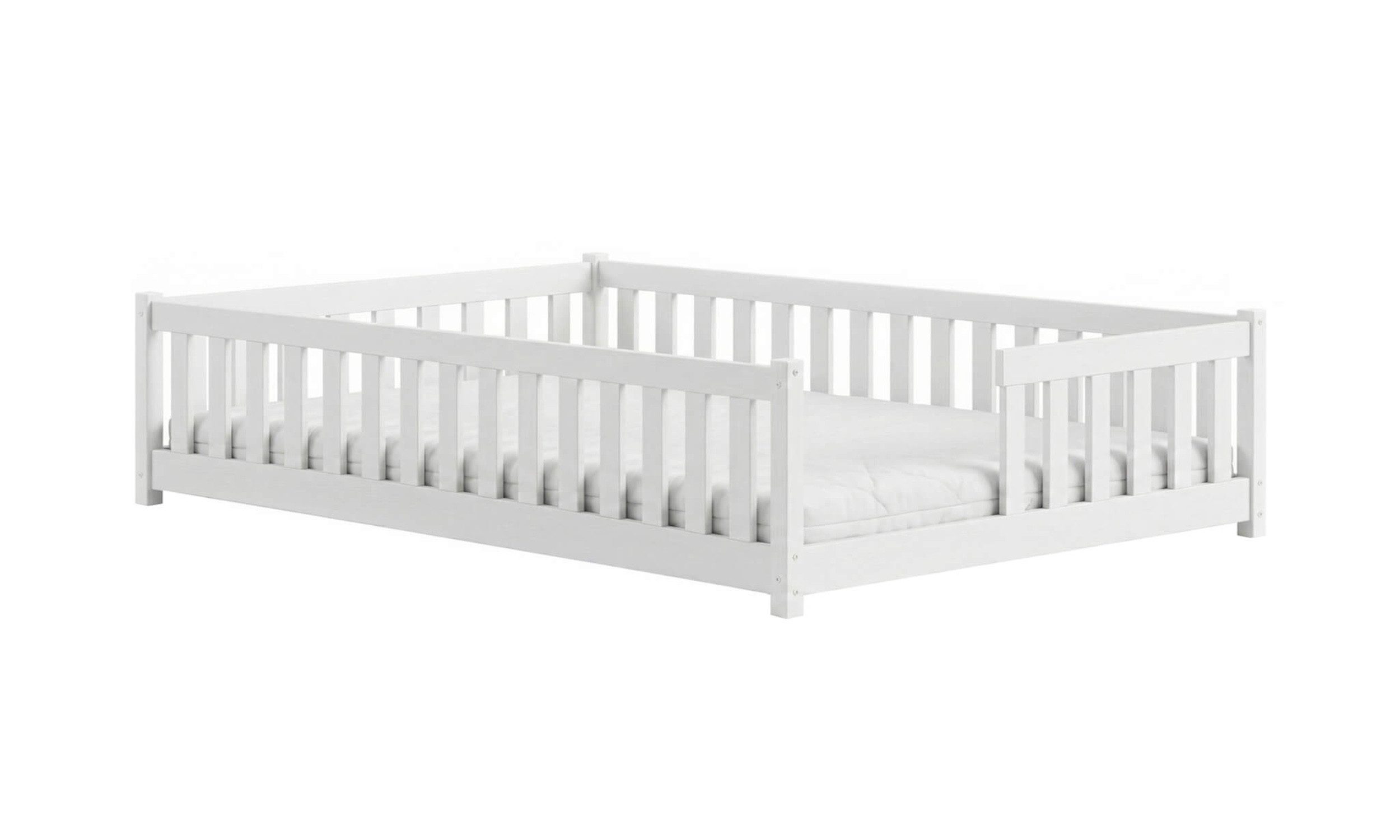 Kids Collective Kinderbett Bodenbett mit Rausfallschutz & Lattenrost Montessori Betten Kinder (Verfügbare Größen: 80 x 160, 80 x 180, 90 x 190, 90 x 200, 120 x 200, 140 x 200 cm), Jugendbett Einzelbett Kiefer Weiß 140x200 cm