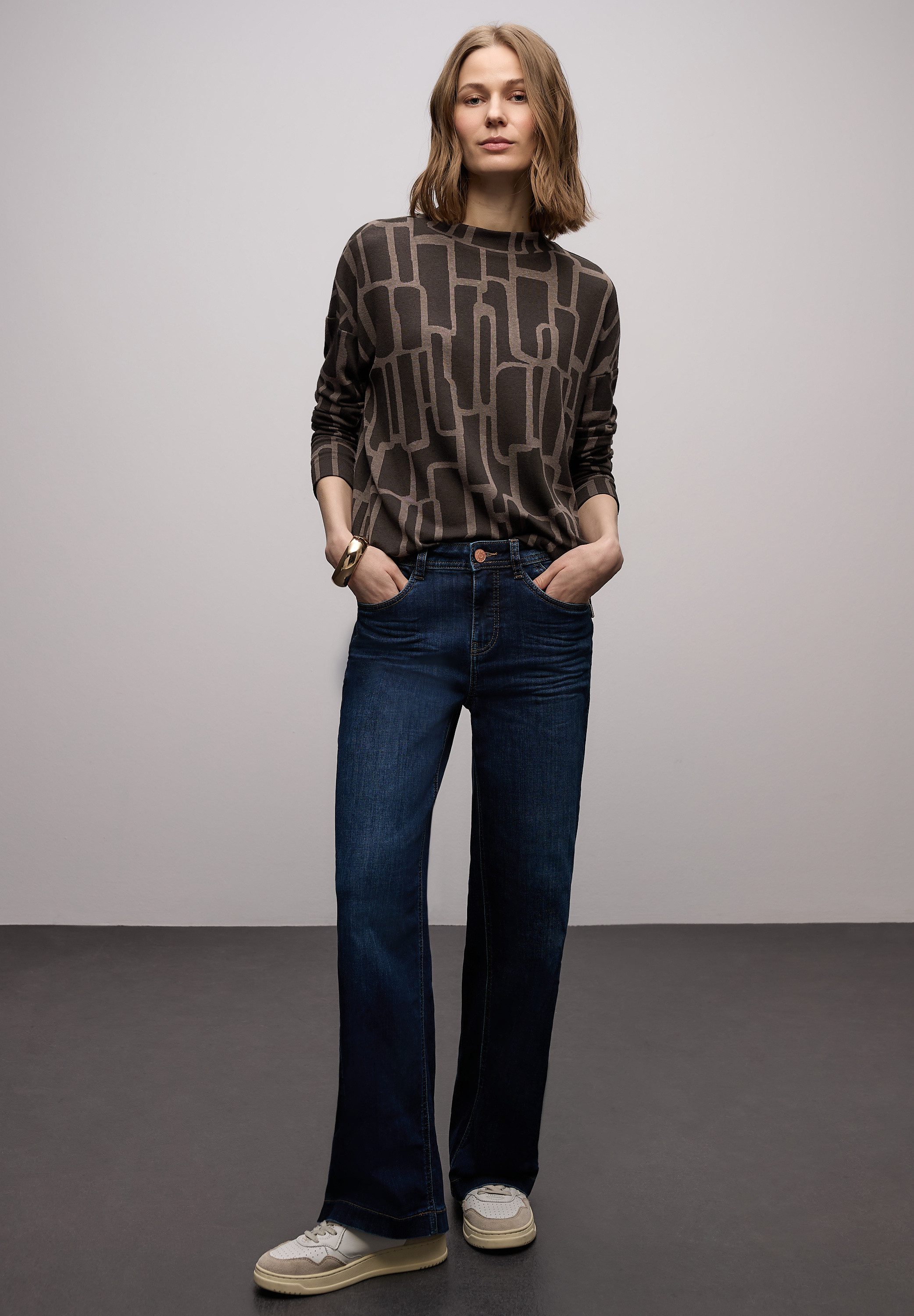 STREET ONE Print-Shirt mit Tunnelzug und grafischem Allover-Print