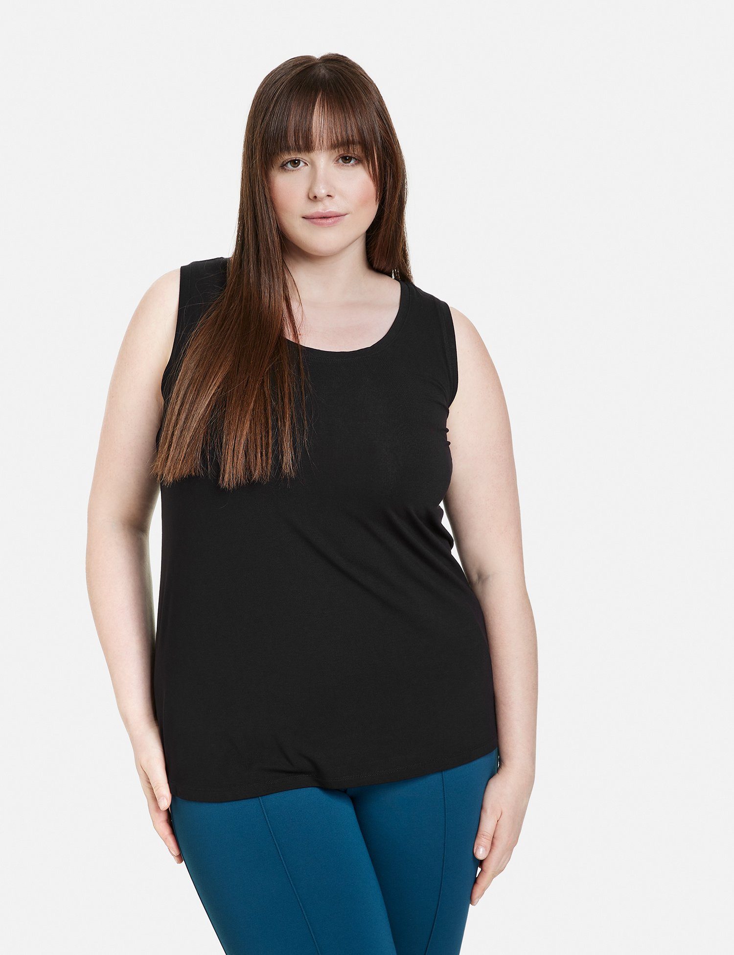 Samoon Shirttop Basic-Top mit Seitenschlitzen Black