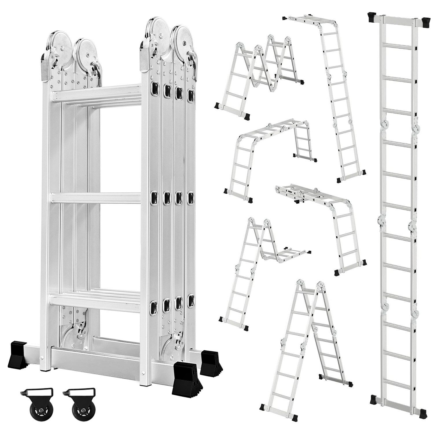 OUTIGO Vielzweckleiter Aluminium Multifunktionsleiter 4x3 Stufen, 3,5M Länge klappbar, 7in1 (Klappleiter 7in1, Multifunktionsleiter), 7in1 Aluminium Multifunktionsleiter, 350 cm, Gelenkleiter, 4x3