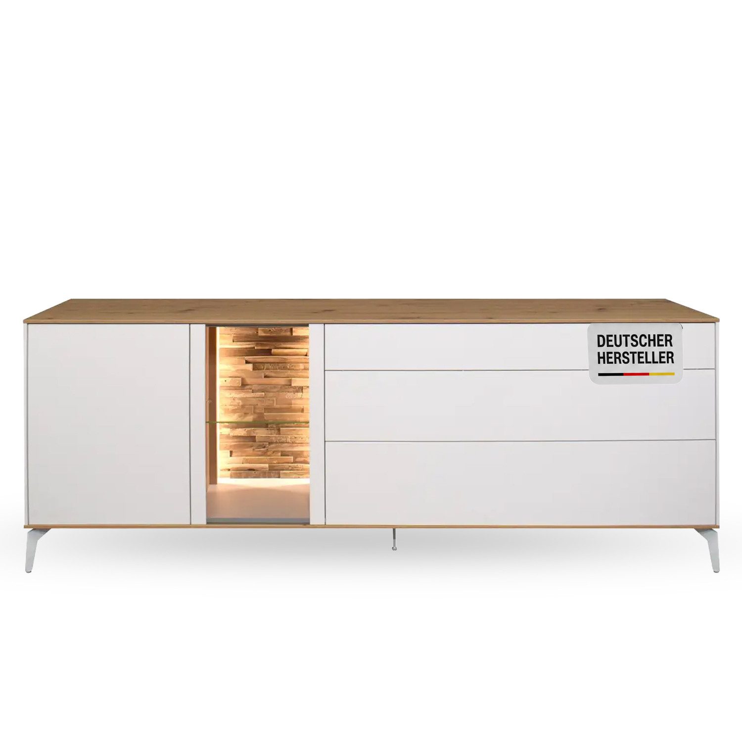 Storado Lowboard Faro 207×78×42cm, Lowboard mit Metallfüßen, Farbe wählbar, LED-Beleuchtung, Push-to-open und gedämpfte Türen