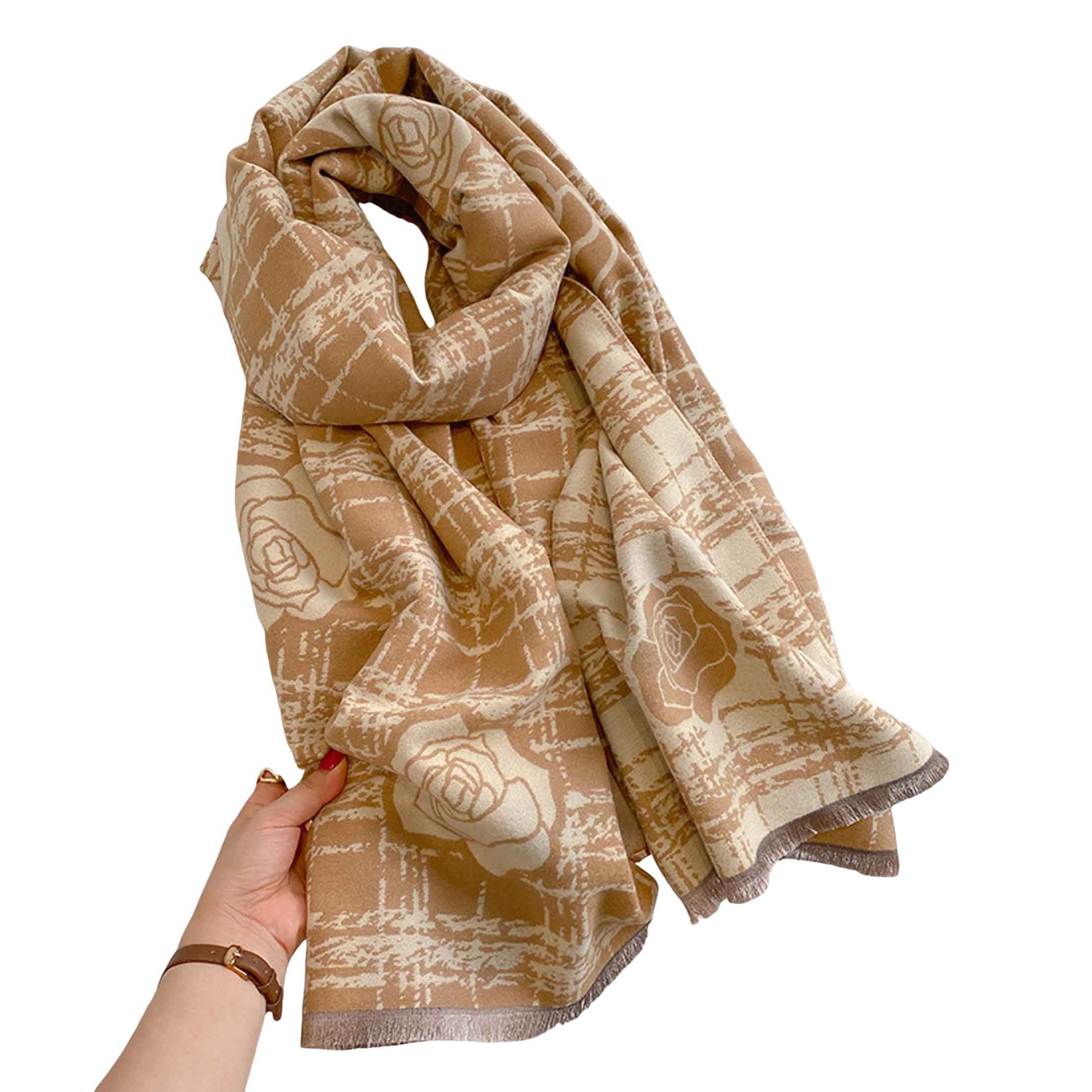KINSI Modeschal Damen Schal Winter, großer Schal mit Rosen Muster, weich und warm, Elegantes Damen Tuch mit Rosenprint, modisches Halstuch für kalte Tage