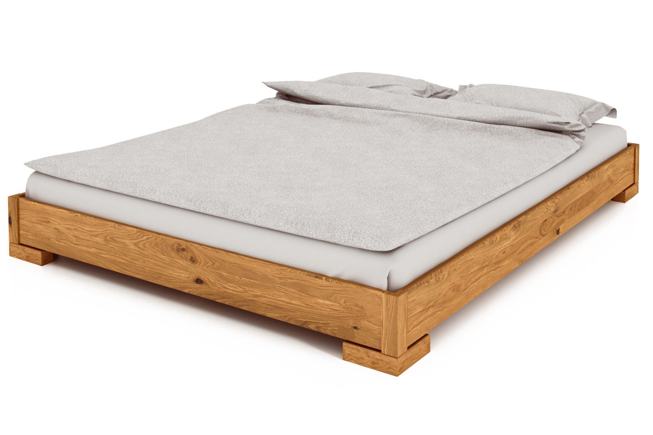 byoak Bett VENTO-E 140 x 220 aus Massivholz, ohne Kopfteil, Naturgeölt