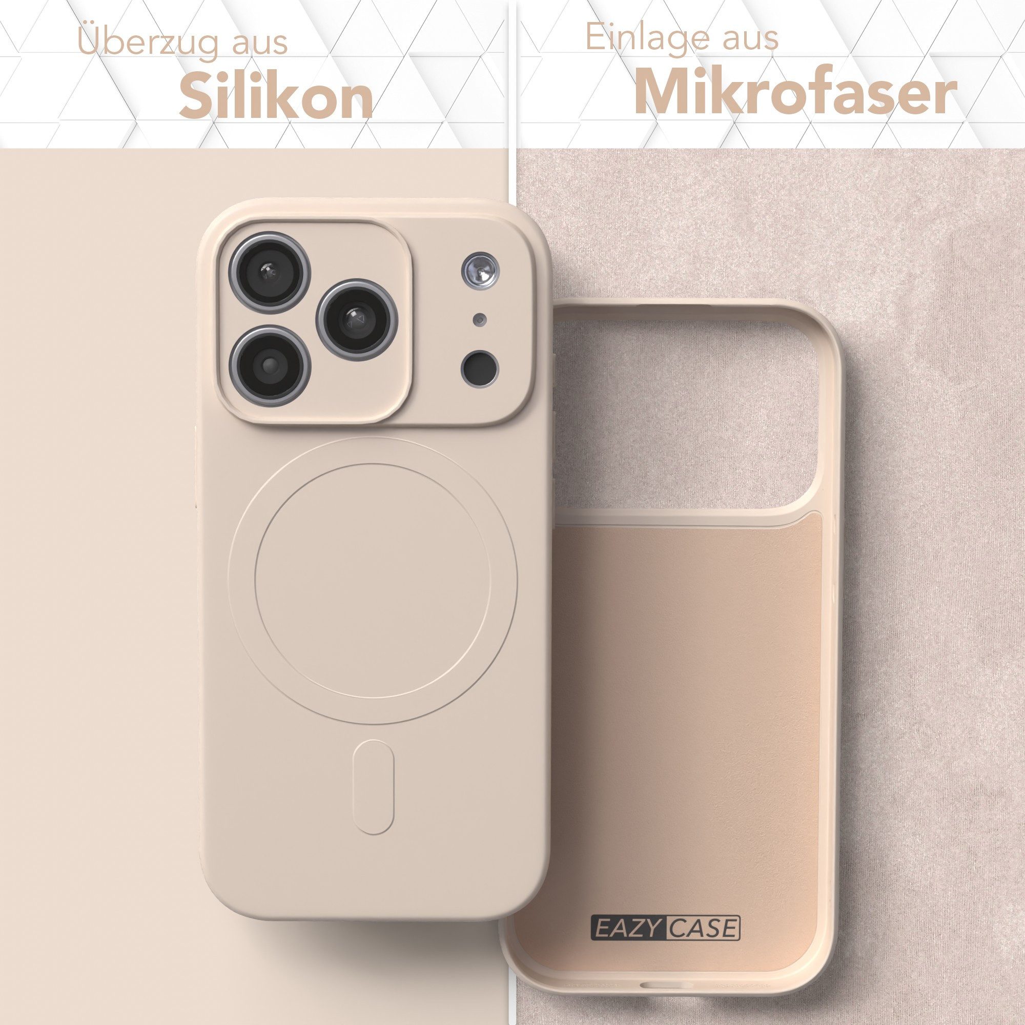 EAZY CASE Handyhülle für Apple iPhone 17 Pro Hülle Silikon 6,3 Zoll, Schutzcase mit MagSafe Slimcover Silikonschutzhülle elastisch Taupe