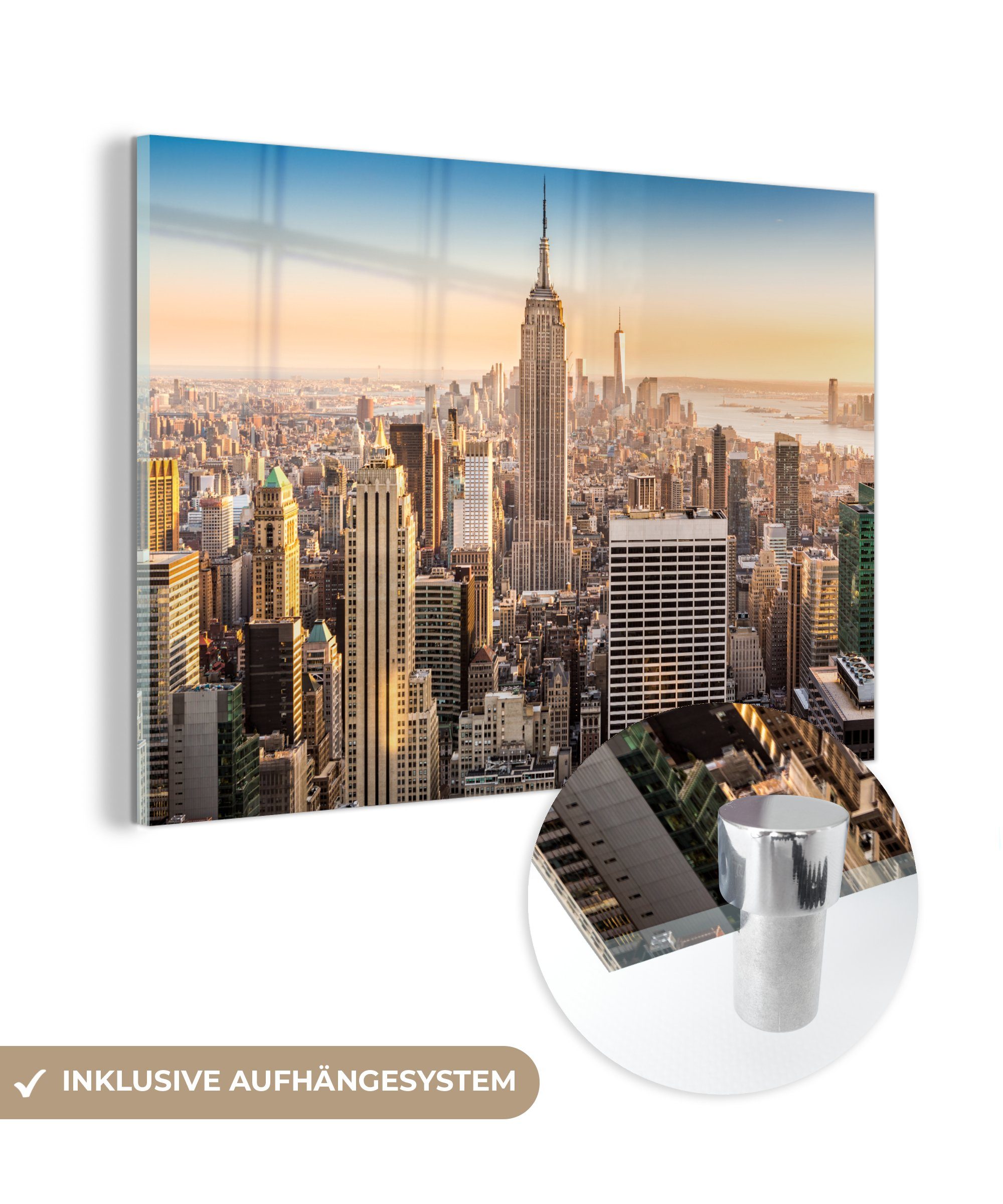 MuchoWow Acrylglasbild New York - Nebel - Skyline, (1 St), Acrylglasbilder Wohnzimmer & Schlafzimmer