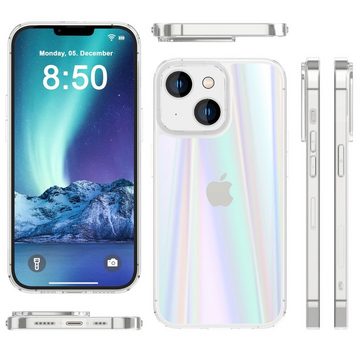 Nalia Smartphone-Hülle Apple iPhone 14, Klare Hartglas Hülle / Regenbogen Effekt / Bunt Glänzend / Kratzfest