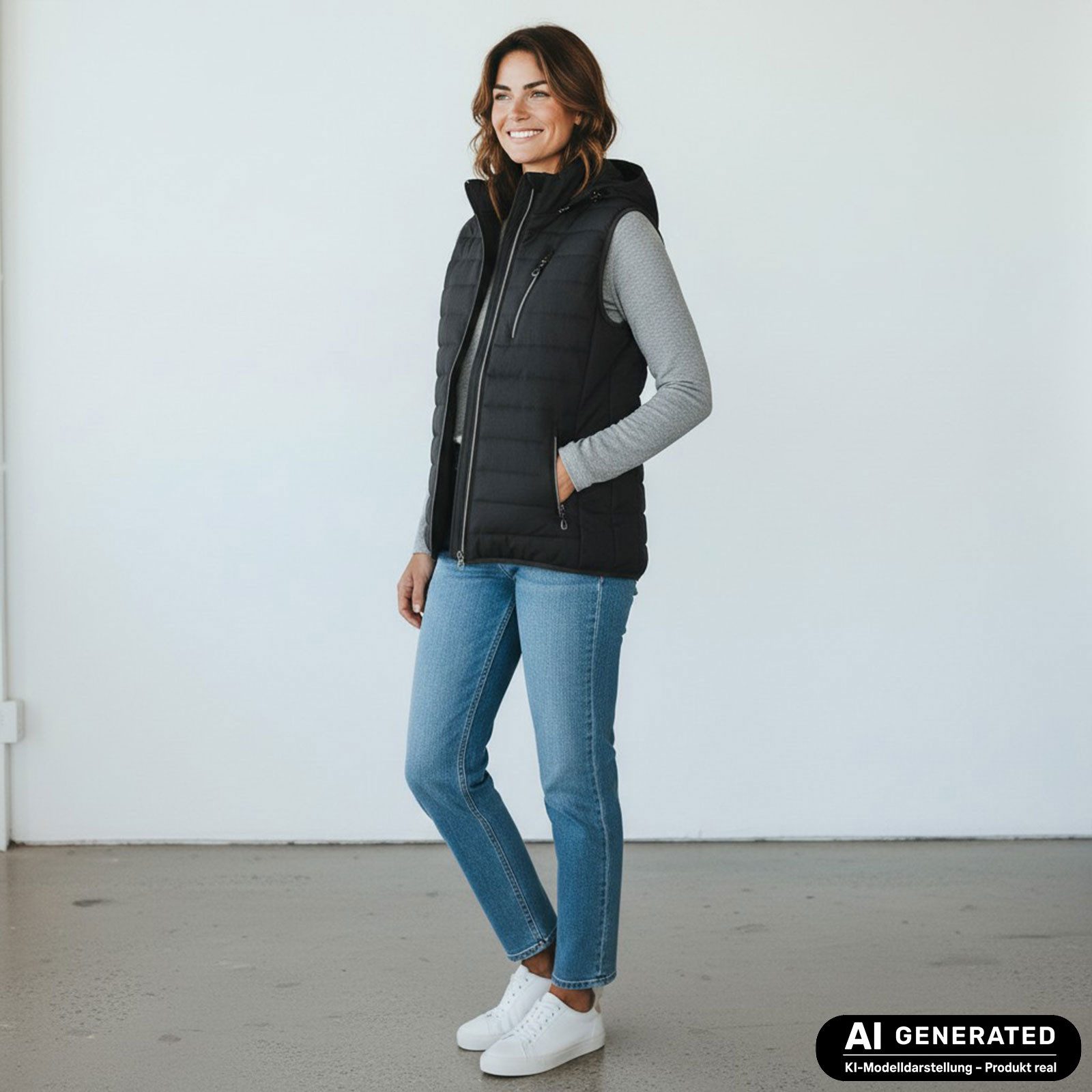 Blue Wave Steppweste Damen Weste Nathalie gesteppt Kapuze - Damenweste Outdoor-Weste leicht Abnehmbare & verstellbare Kapuze, 2-Wege-Reißverschluss, Taschen – Bild 3 von 5