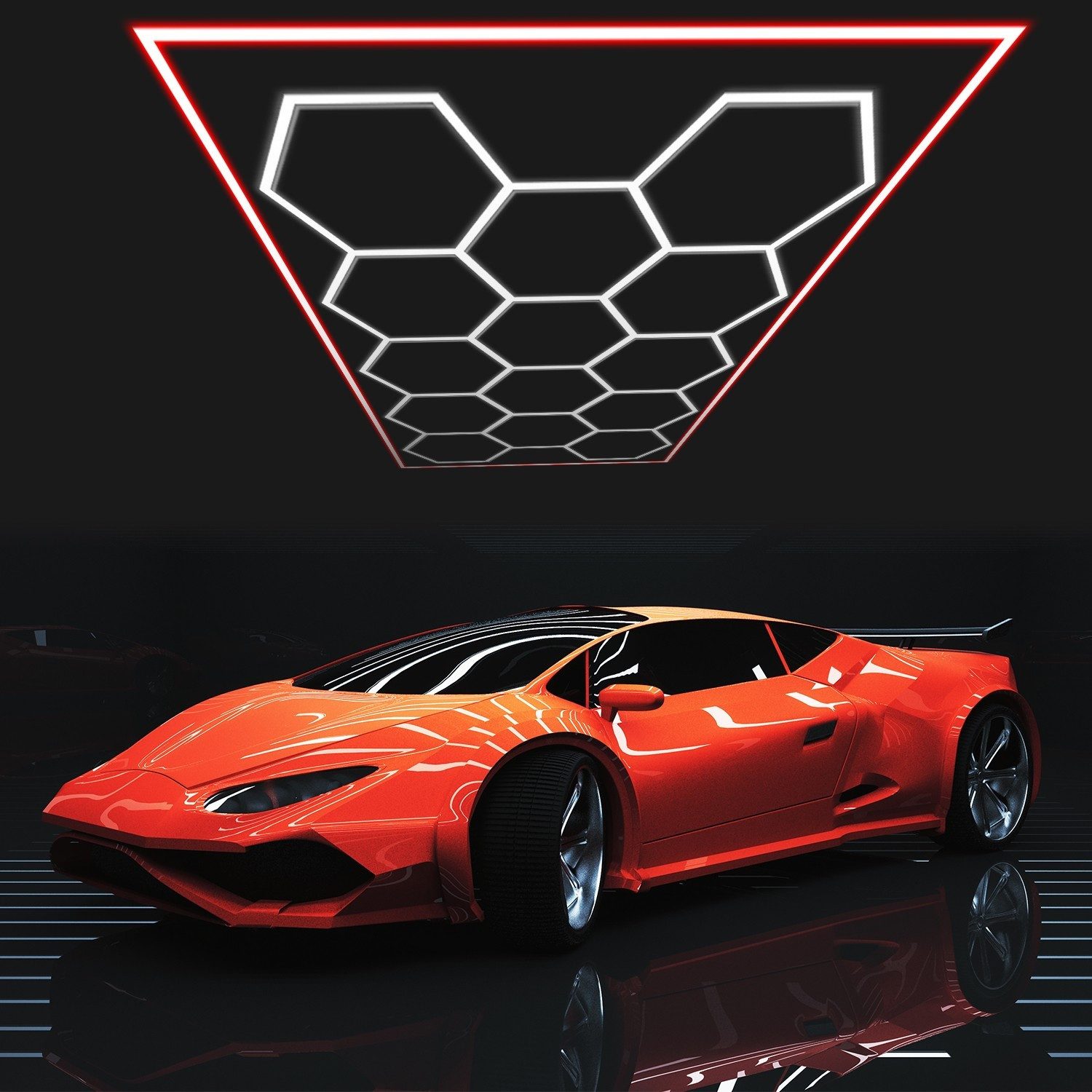 oyajia LED Dekolicht 14er-Pack Hexagon LED Garagenleuchte, Rahmen/Blau, LED Garage Light, Kaltweiß+Blau, DIY LED Dekolicht für Garage Studio Friseursalons Auto-Detailing-Shop