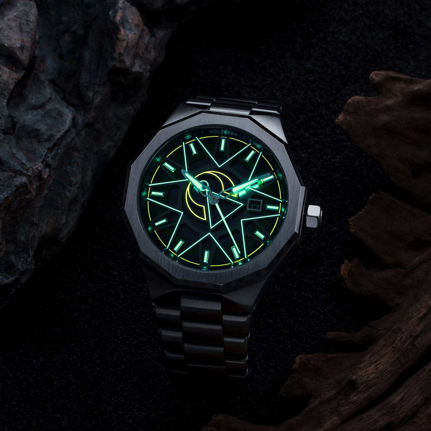 Holzkern Solaruhr 9010631023690, Herrenuhr Solar Star Trek™ Vulcan Achat/Grün