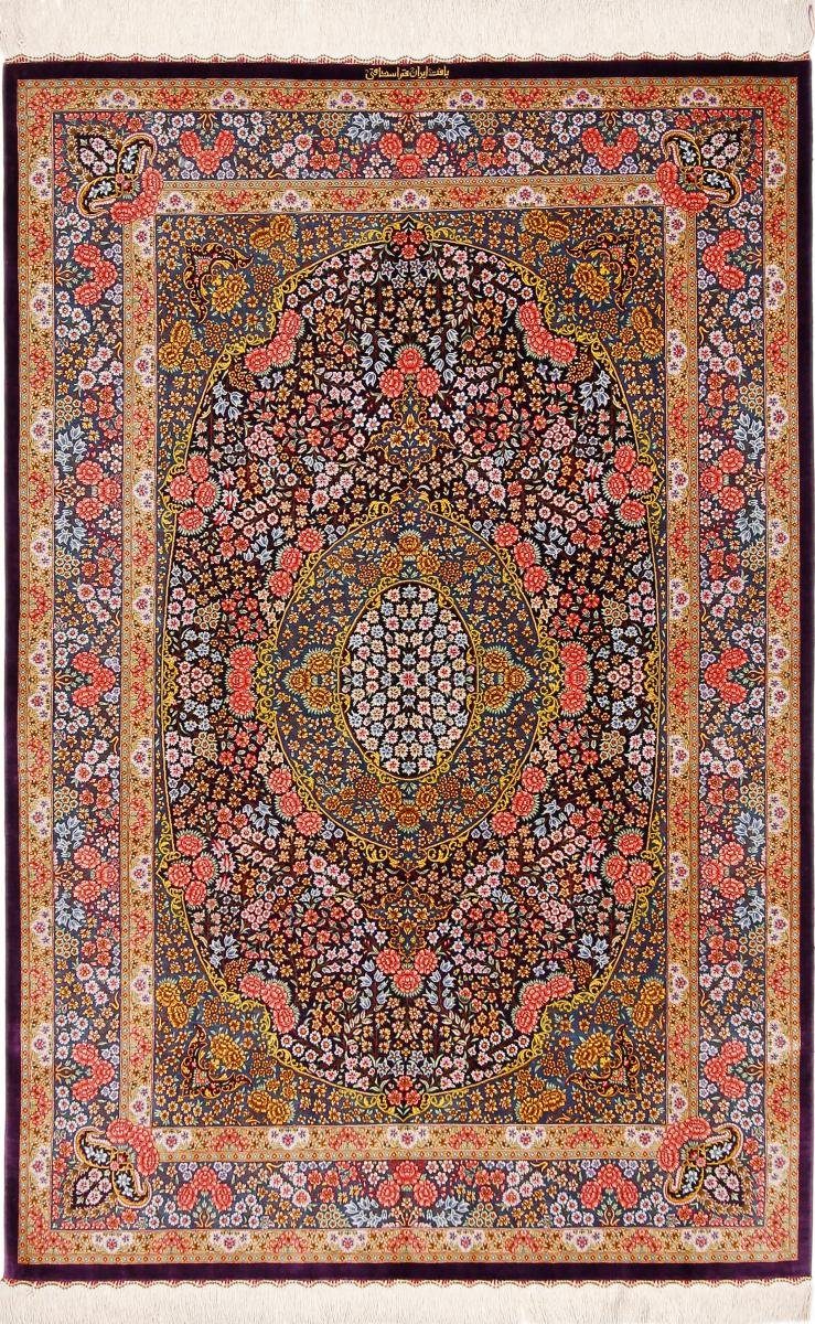 Seidenteppich Ghom Seide Eshaghi 133x199 Handgeknüpfter Orientteppich, Nain Trading, rechteckig, Höhe: 3 mm