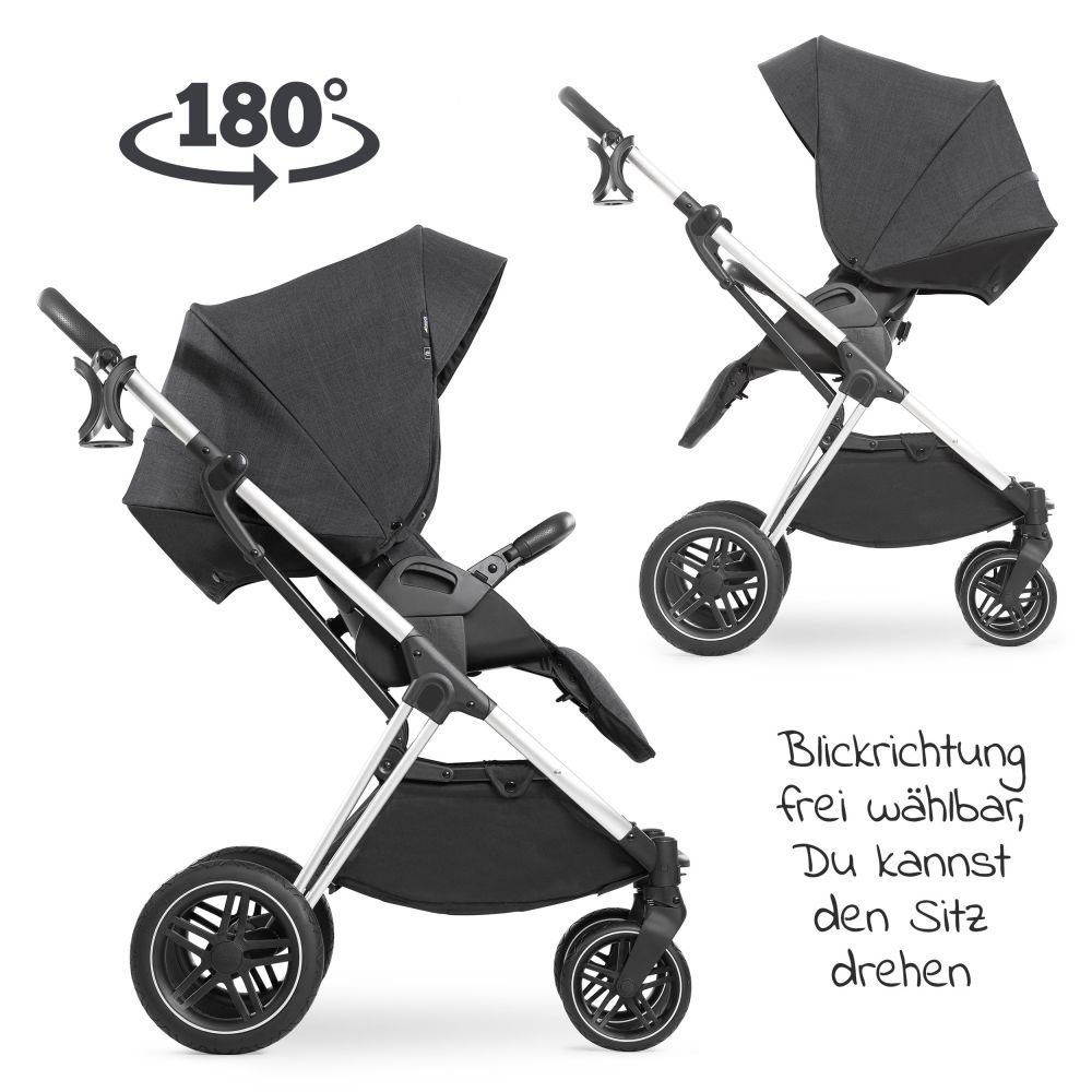 mit Hauck Buggy X Silver 2in1 Vision Duoset Black, Kombi-Kinderwagen Babywanne, Kinderwagen Regenschutz Melange Sportsitz - Set und (7-tlg),