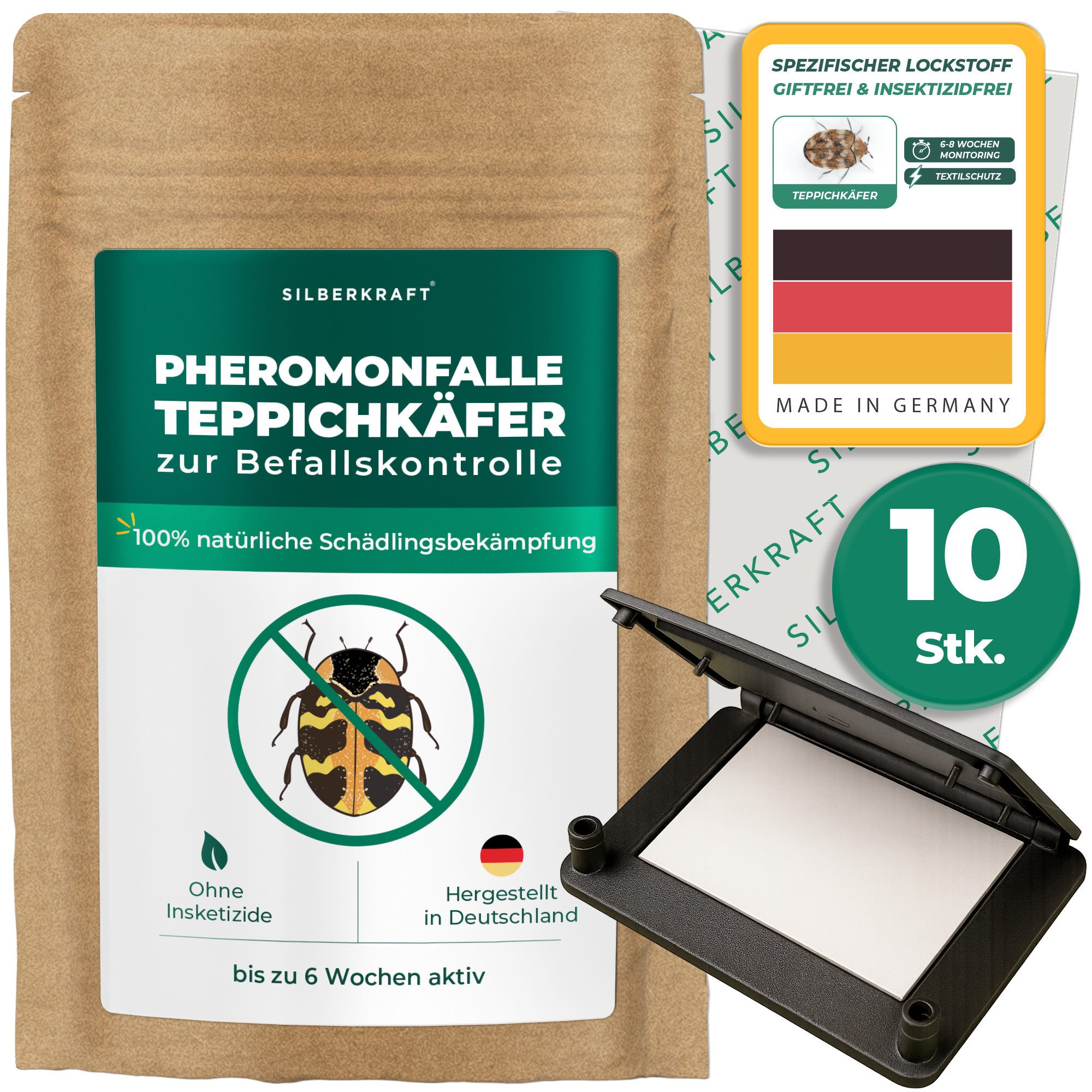 Silberkraft Insektenfalle Pheromonfalle Teppichkäfer Textilschutz Spezifischer Lockstoff, Insektizidfrei 6-8 Wochen Monitoring – Bild 4 von 4