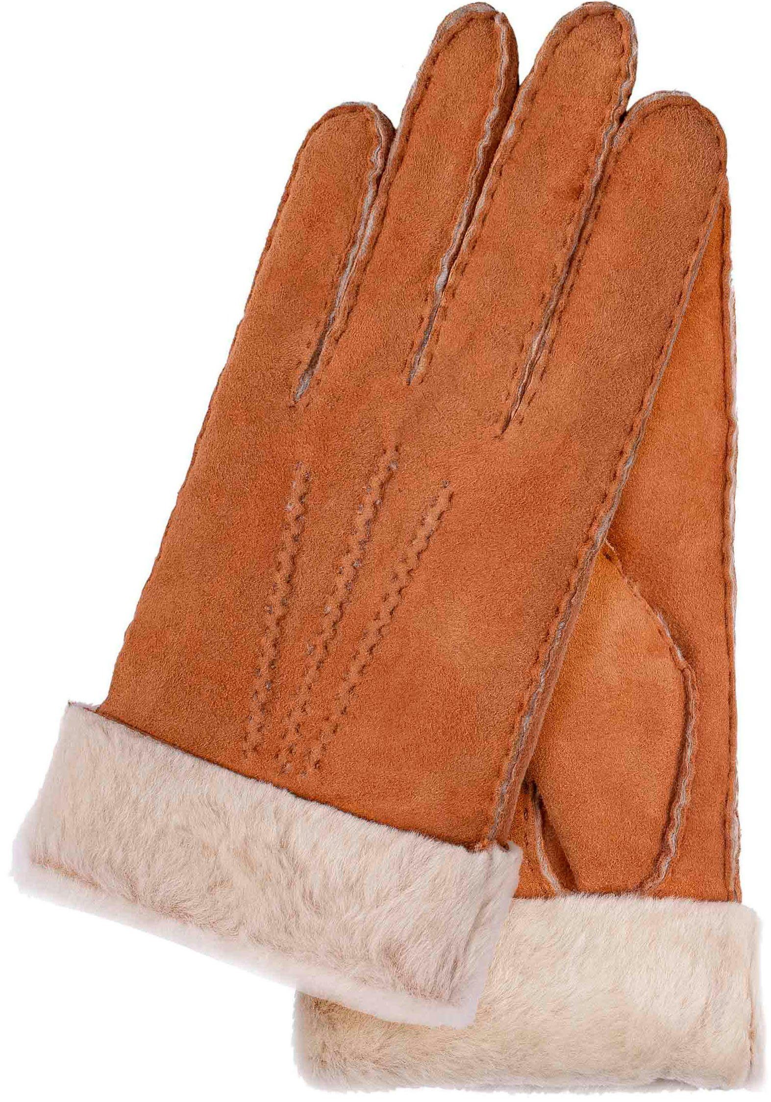 naturgewachsenem mit breitem Umschlag, Handschuh Design Lederhandschuhe aus klassiches und KESSLER Lammfell Warmer Aufnähten 3