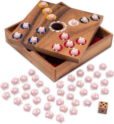 Logoplay Holzspiele Игрыsammlung, Pig Hole für 2 bis 6 Игрыr - Spielfeld 18 x 18 cm - inkl. 60 Schweinchen Holzspielzeug