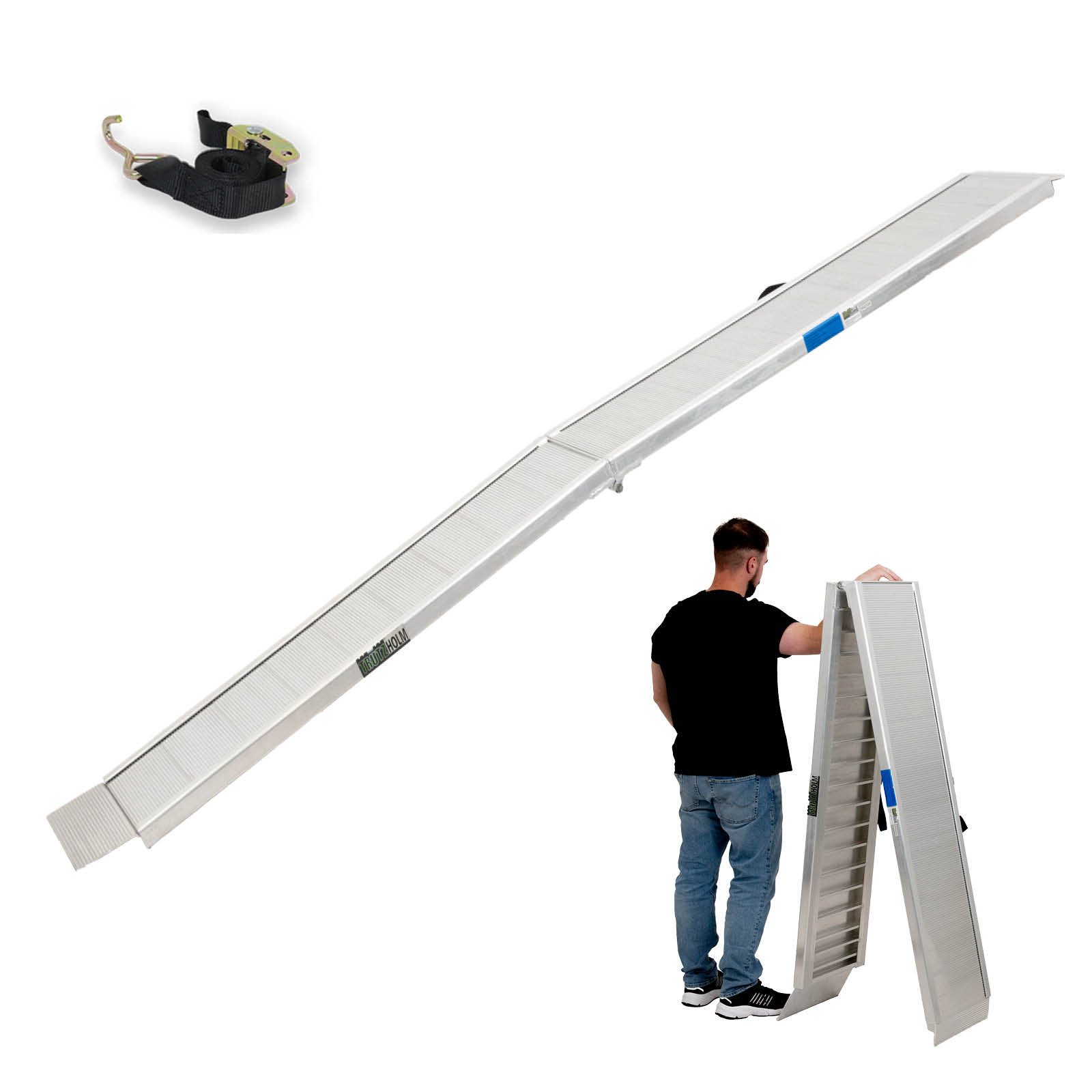 TRUTZHOLM Auffahrrampe Alu klappbar 307 cm extra lang 450 kg Alu grau geriffelt Motorradrampe (Stück, 1-St), geriffelt