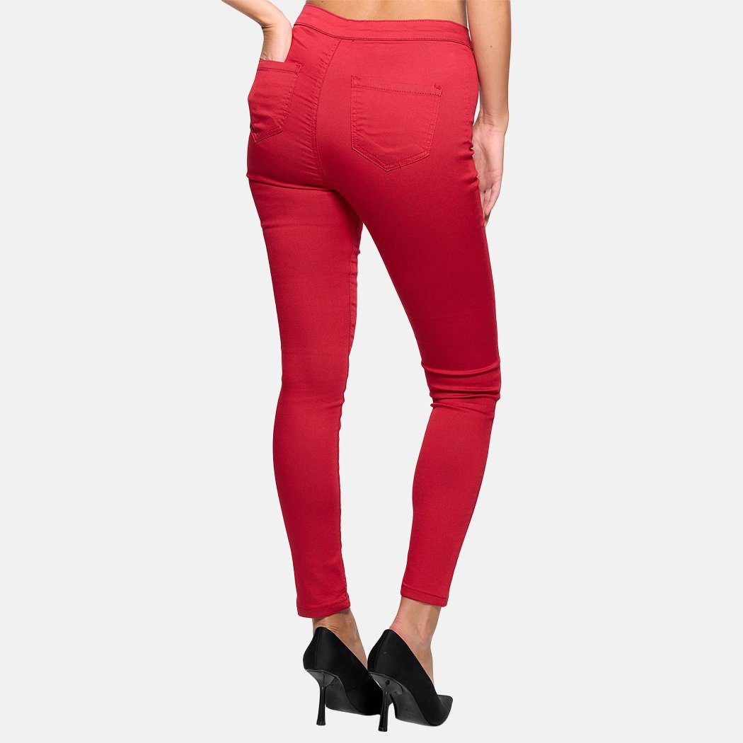 Elara High-waist-Jeans Elara Slim Jeans Rot Waist High Fit (1-tlg) Damen