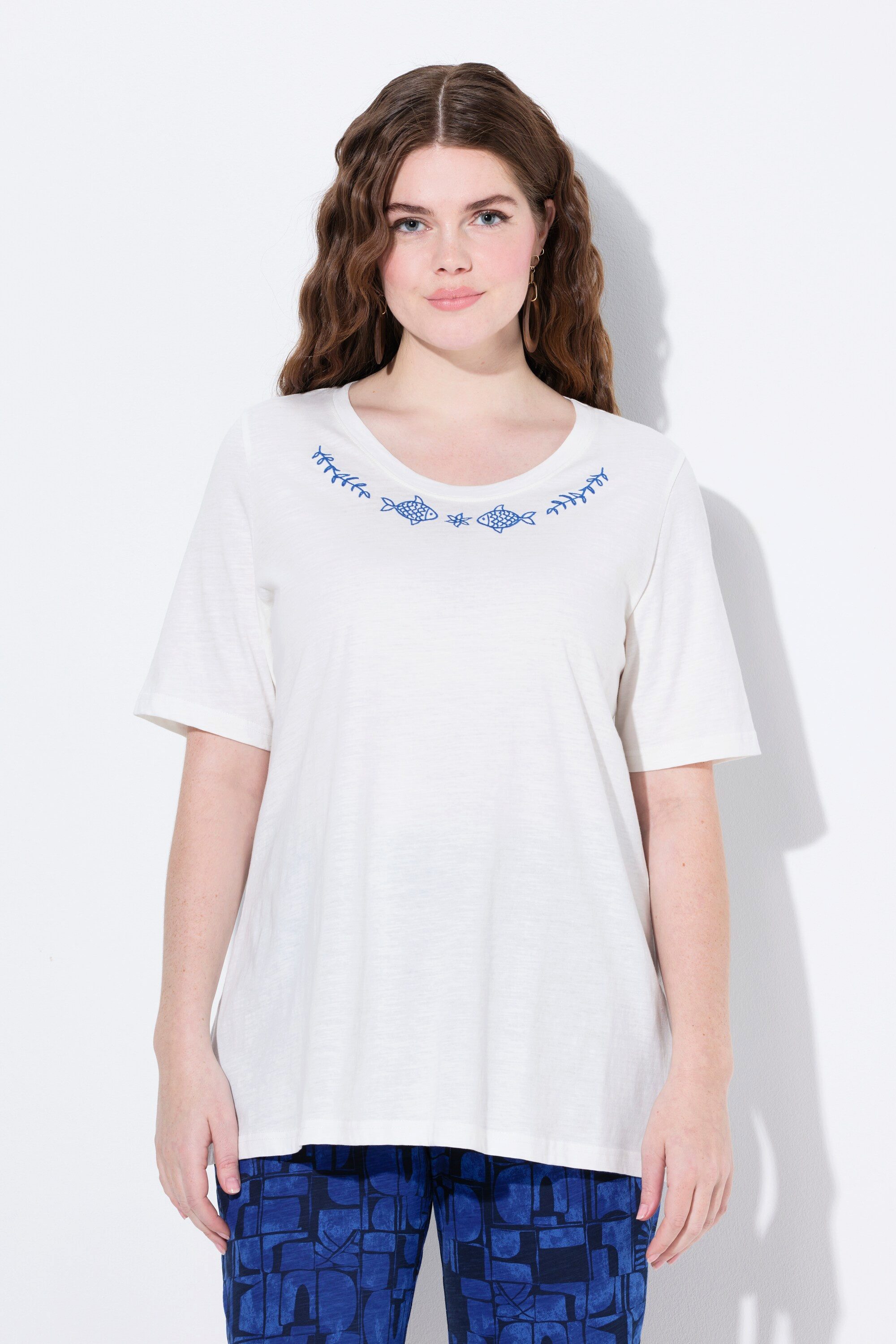 Ulla Popken T-Shirt T-Shirt Stickerei Rundhals günstig online kaufen