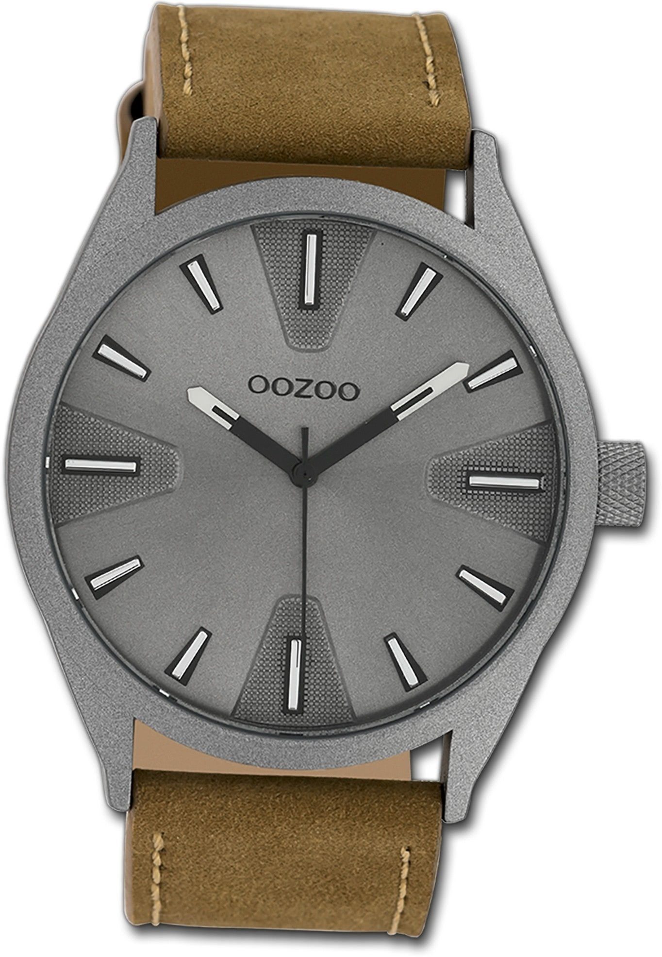 Herren Herrenuhr braun, Lederarmband extra 46mm) Timepieces, Oozoo Armbanduhr Quarzuhr groß Gehäuse, rundes OOZOO (ca.