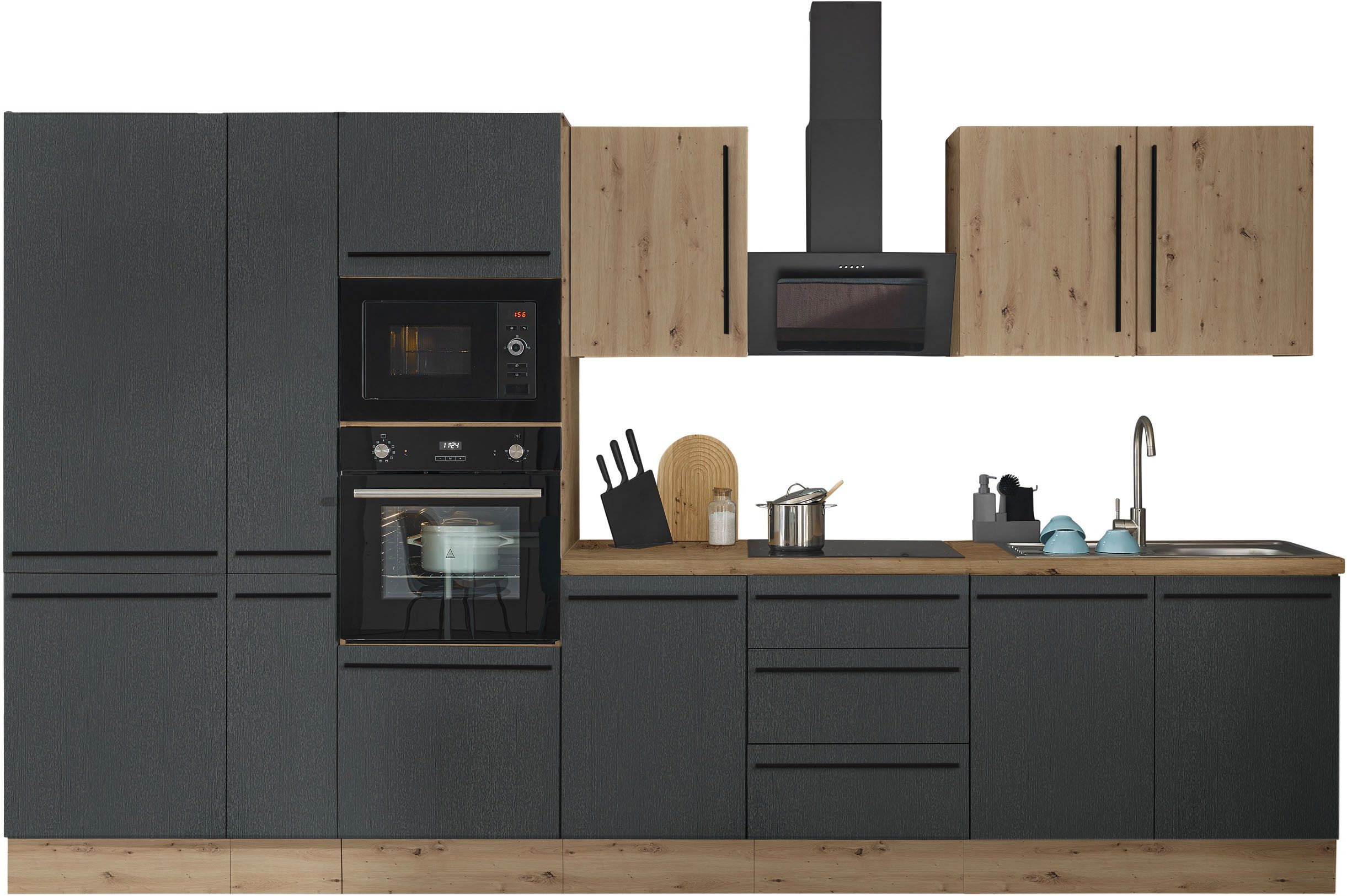 KOCHSTATION Küchenzeile Florida, Breite 360 cm, wahlweise mit E-Geräten,Softclose für Türen/Schubkästen