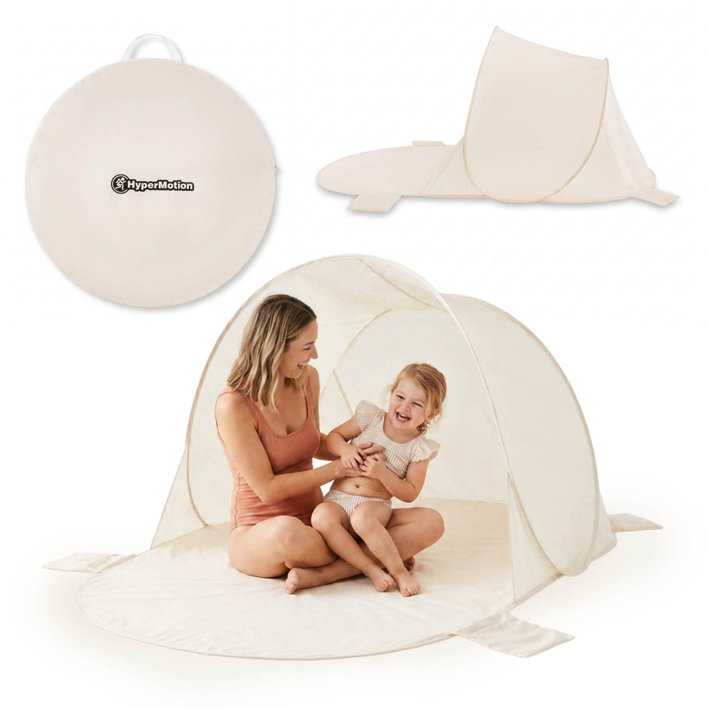 HyperMotion Strandmuschel HyperMotion Pop Up Strandmuschel 200x130x90 cm Beige mit Tragetasche