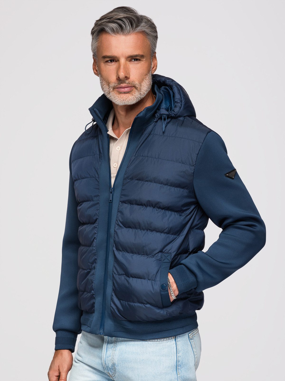OMBRE Steppjacke Gestepptes Bomberjacke mit Kapuze und Strickärmeln