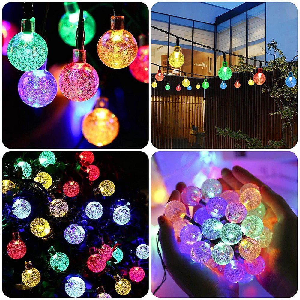 9.5M, Weiß, Bubble Modi, LED Crystal Ball Sunicol wasserdicht Light, Warmweiß, 8 5/ Solar LED-Lichterkette, Solarleuchte Multicolor,