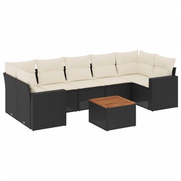 vidaXL Gartenlounge-Set 8-tlg. Garten-Sofagarnitur mit Kissen Schwarz Poly Rattan, (1-tlg)