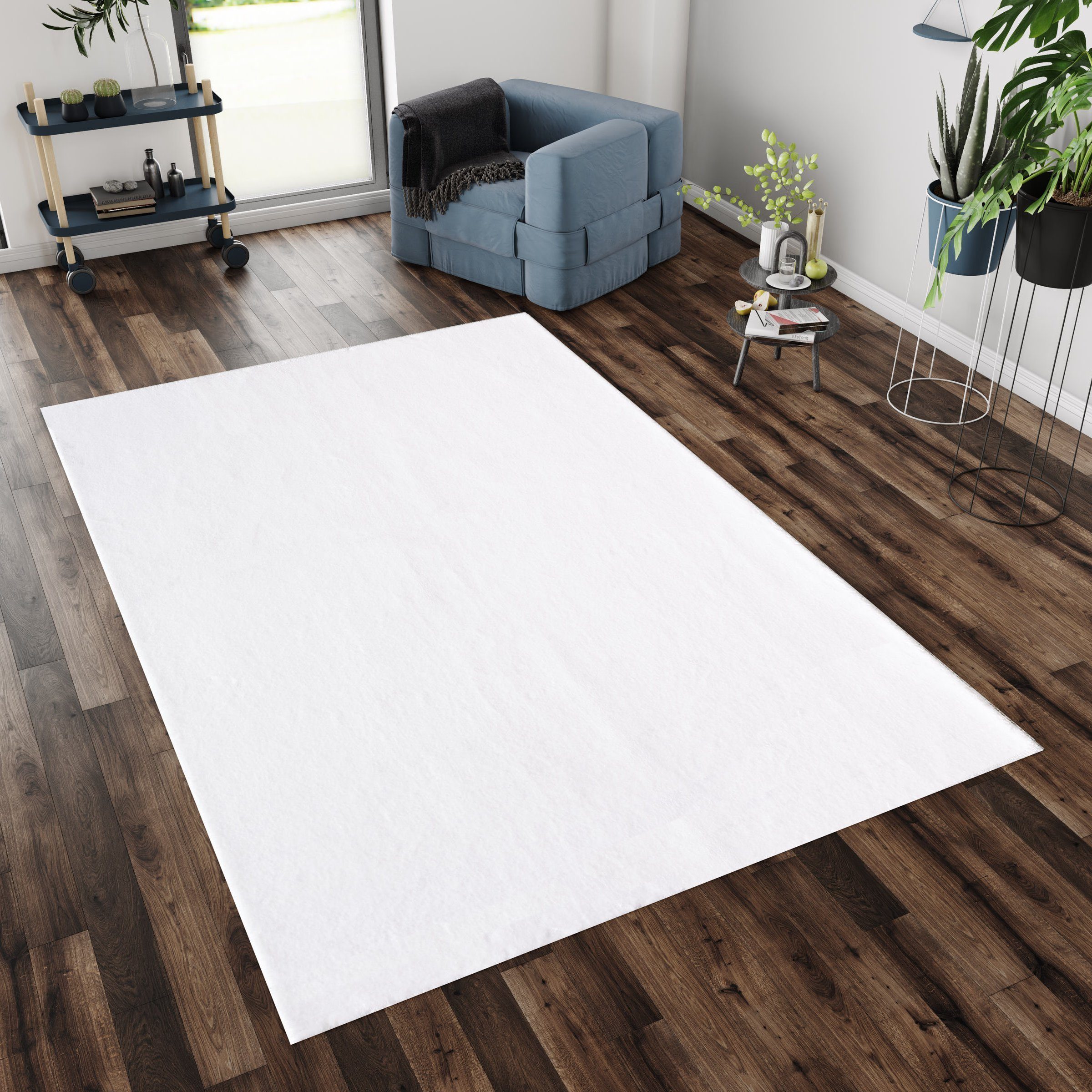 Teppich Unicolor - Einfarbig, HomebyHome, Rund, Höhe: 25 mm, Teppich Wohnzimmer Einfarbig Creme Kunstfell Plüsch Shaggy Waschbar