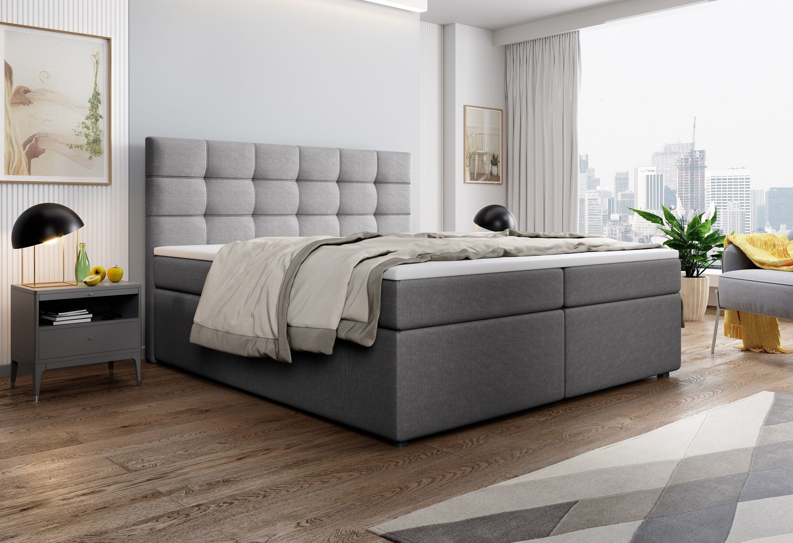 Masseno Boxbett PALMA 140x200 cm mit Bonell Matratze und Topper, Doppelbett, Polsterbett mit Kopfteil, Boxspringbett