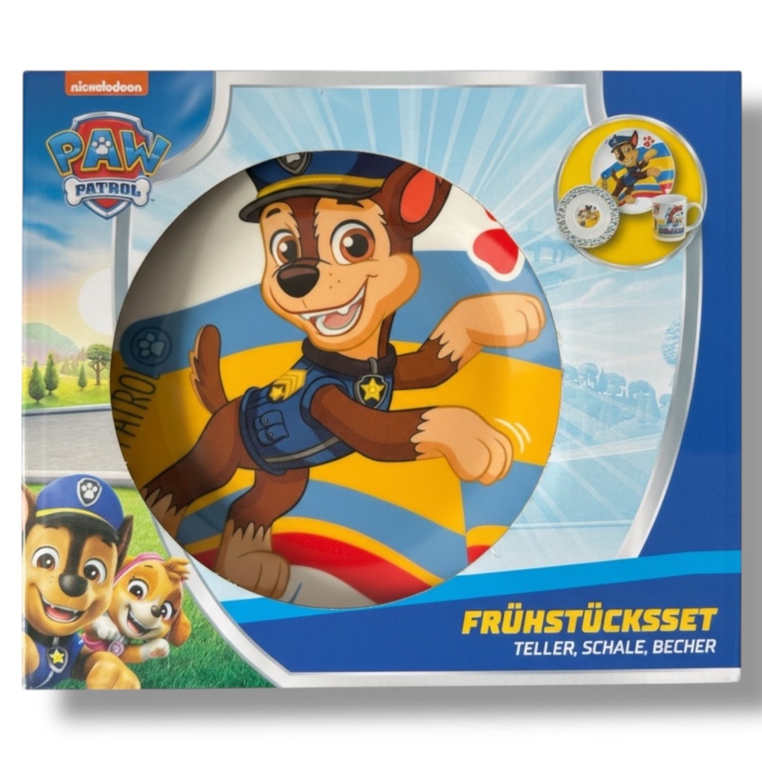 POS Geschirr-Set PAW PATROL Kindergeschirr - Frühstückset Teller, Schale, Becher BOYS (3-tlg), 1 Personen, Porzellan