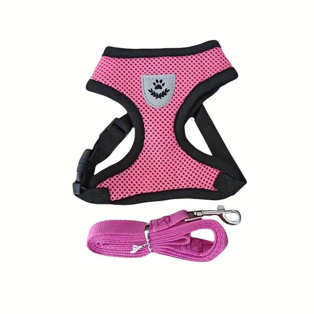 Ledander Hunde-Geschirr Verstellbares Hundegeschirr Set,Mesh-Geschirr Atmungsaktiv, Geschirr für Kleine und Mittelgroße Hunde und Katzen, Reflektierend