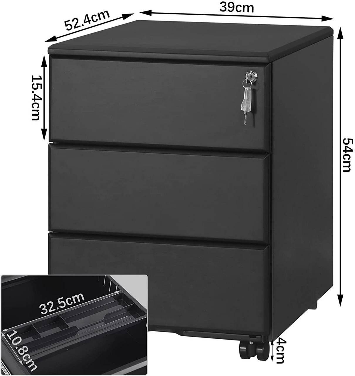 Aktenschrank Rollcontainer, Mobiler Woltu Büroschrank mit Schubladen 3 Metall Schwarz