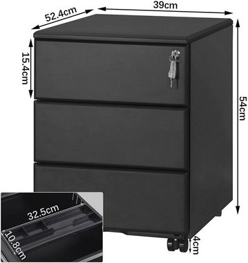 Woltu Rollcontainer, Metall Mobiler Aktenschrank Büroschrank mit 3 Schubladen