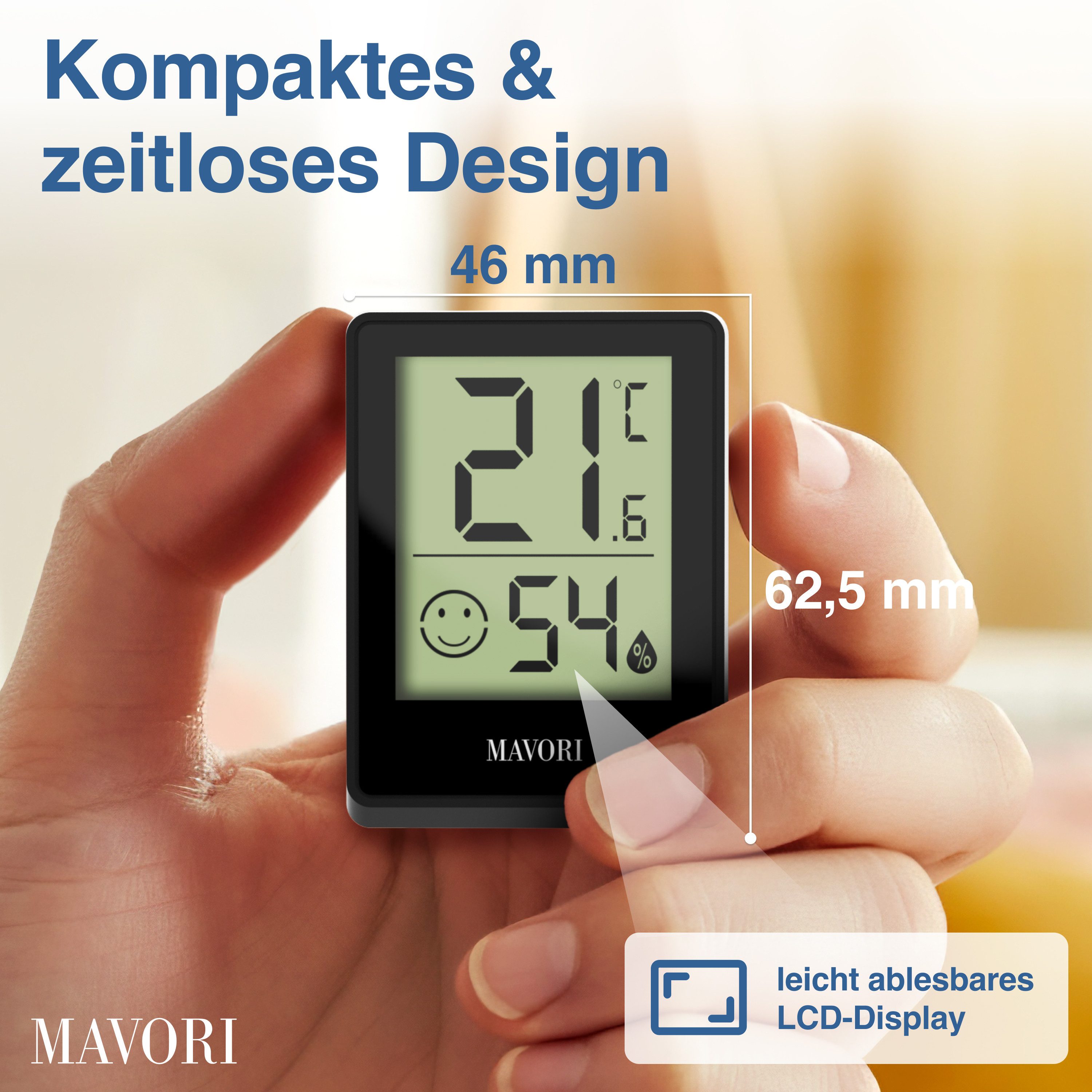 MAVORI Hygrometer und Thermometer digital mit sehr präzisen Messwerten, (3-St), Thermometer mit Luftfeuchtigkeit – Bild 5 von 5