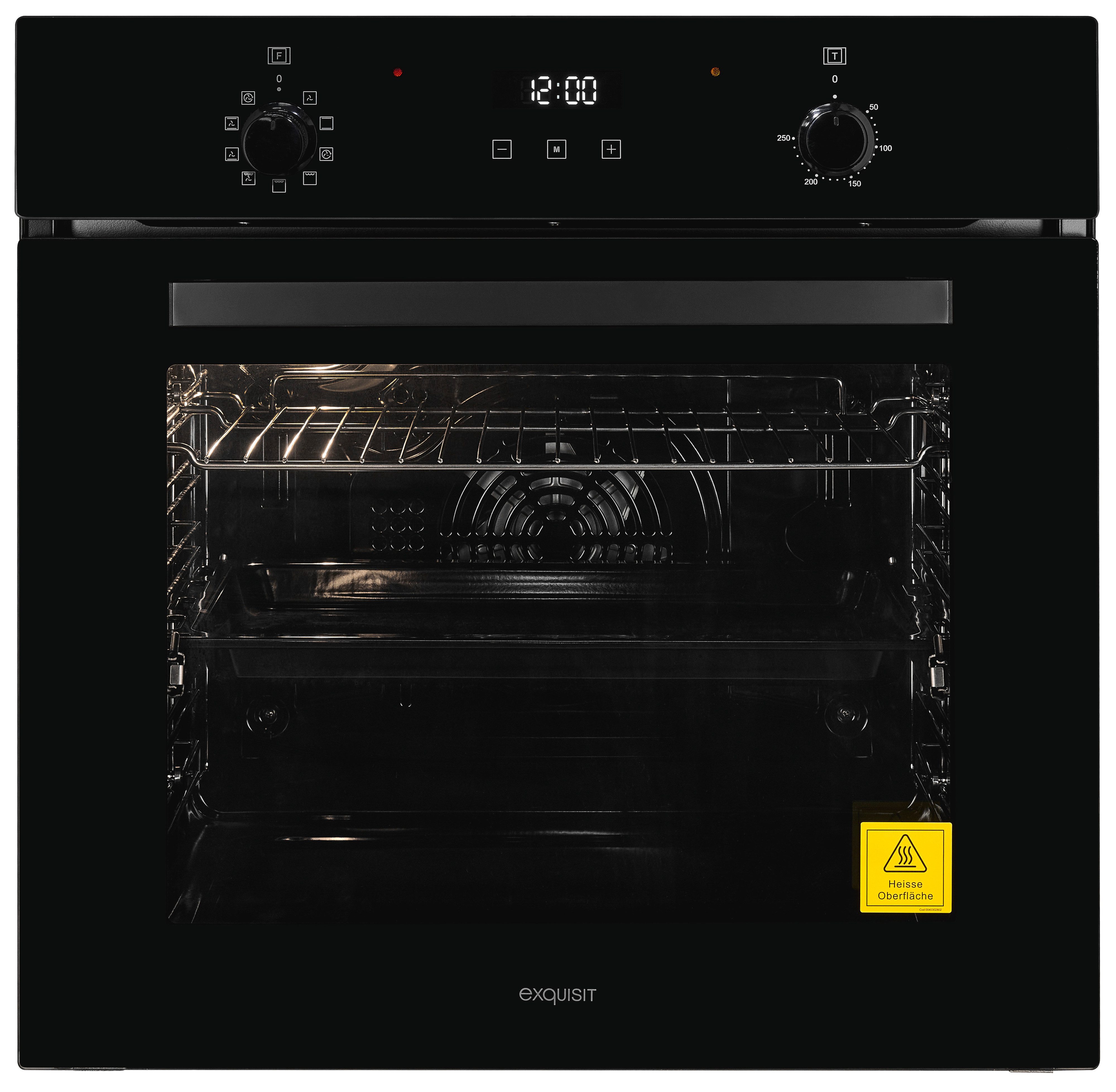 exquisit Einbaubackofen EBE278-H-020 schwarz, Heißluft&Pizzastufe - ideal für ein Pizzabacken zuhause!Timer-Funktion