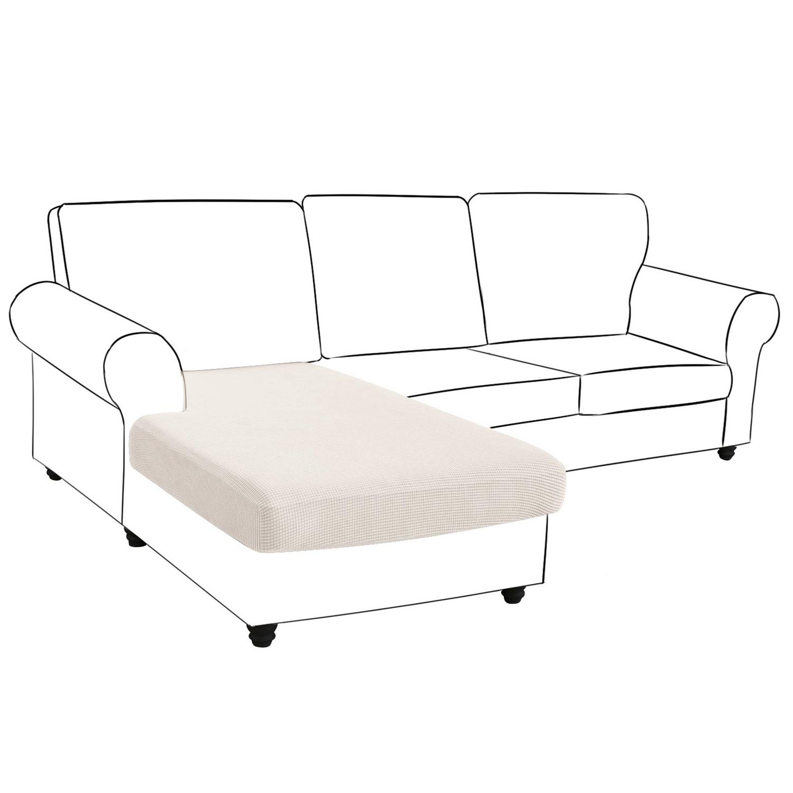 Sitz Sofabezug BTTO, 1/3/4-teil-Set Sitzkissenbezug,Elastischer Sofa Elfenbein Schonbezug Sofahusse Schmutzabweisend Stretch Ananas-Gitter, Unterseite