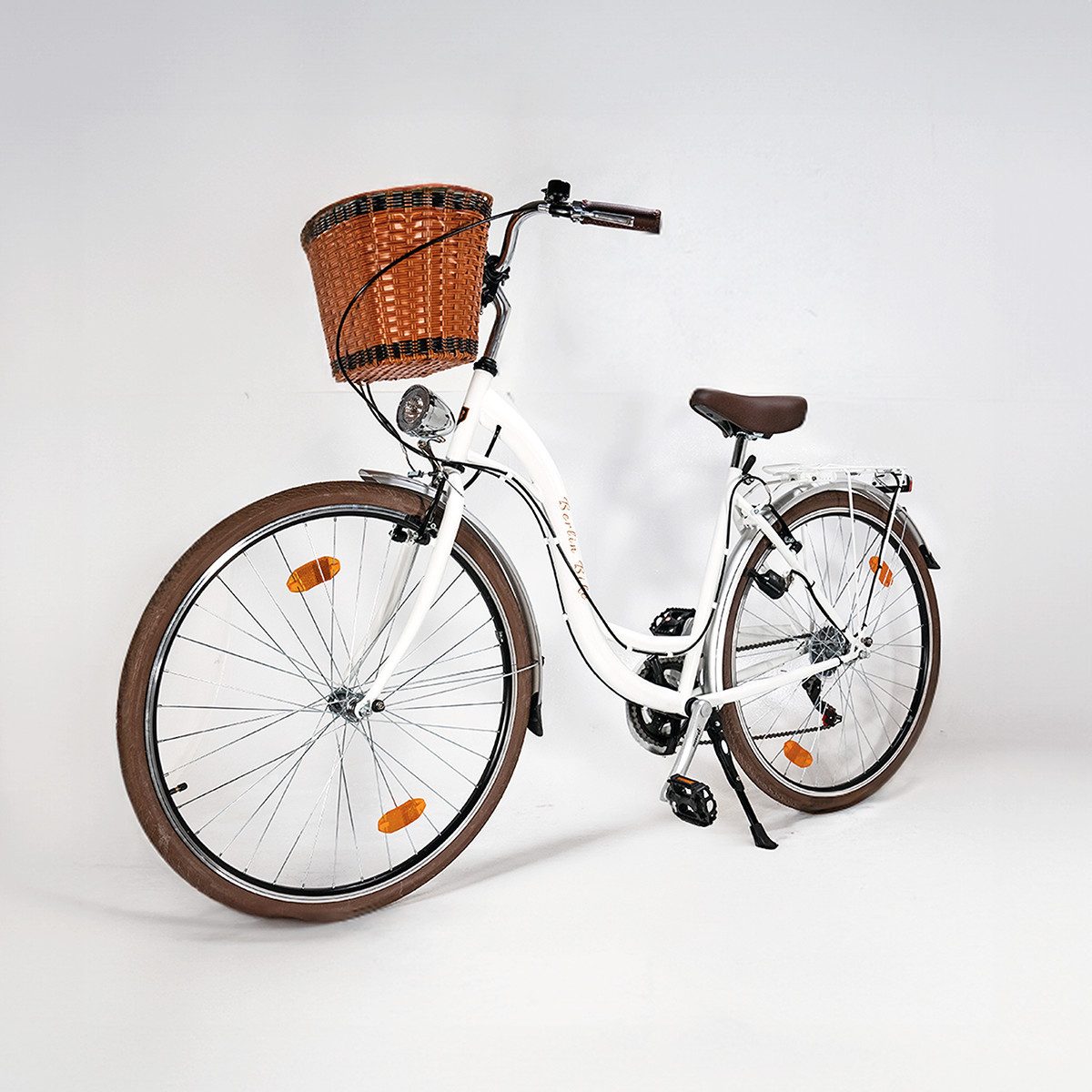 BERLIN BIKE Cityrad Bella – 28 Zoll Damenfahrrad mit Dynamo & Korb, Stilvoll & Praktisch, 6 Gang Shimano, Kettenschaltung, Klassisches 28 Zoll Damen Hollandrad – Elegantes Vintage-Fahrrad