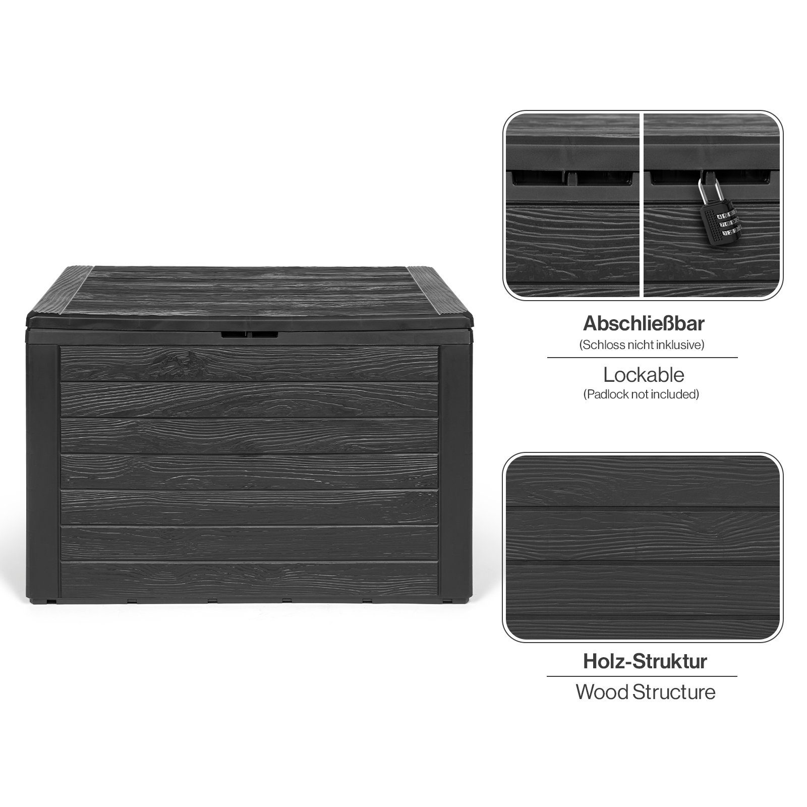 Kreher Kissenbox 'Wood' in Holz Optik, Anthrazit (Größe wählbar), Holzoptik